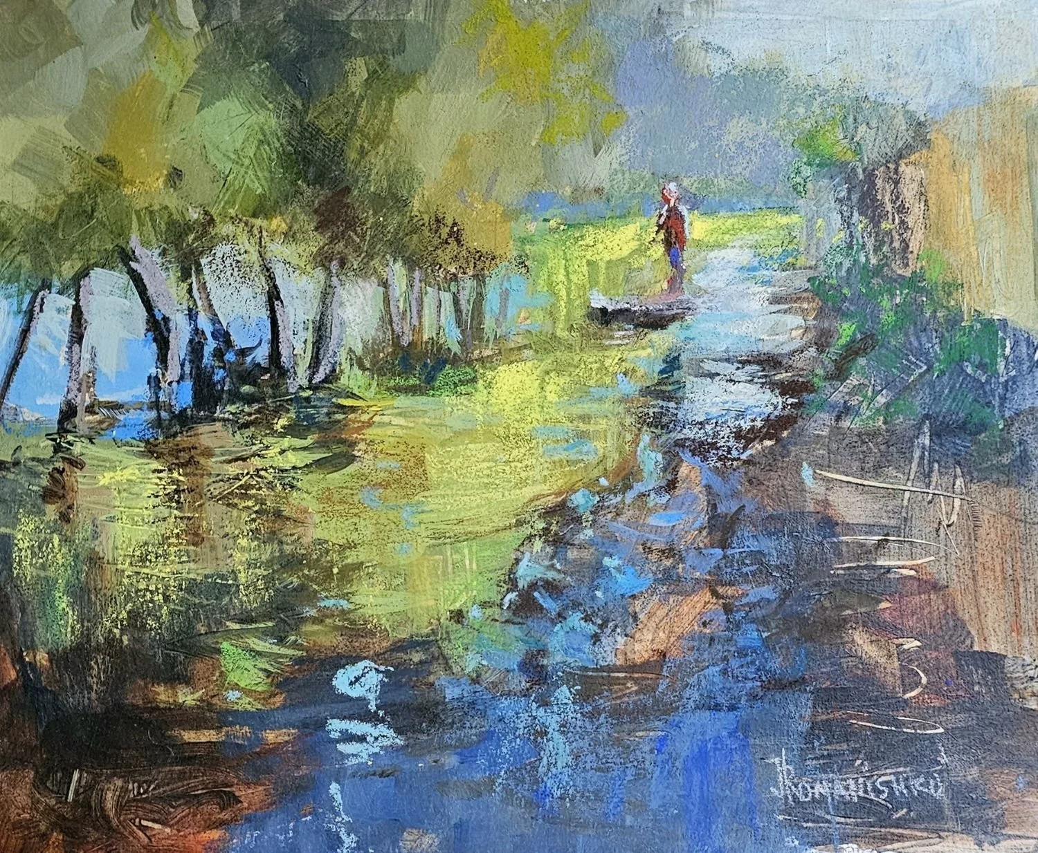 Reflections Of Spring (#26.6.2), 2026, acrylic and pastel/panel, 8 x 10 inches (20.5 x 25.5 cm), framed, $395 Cdn.
