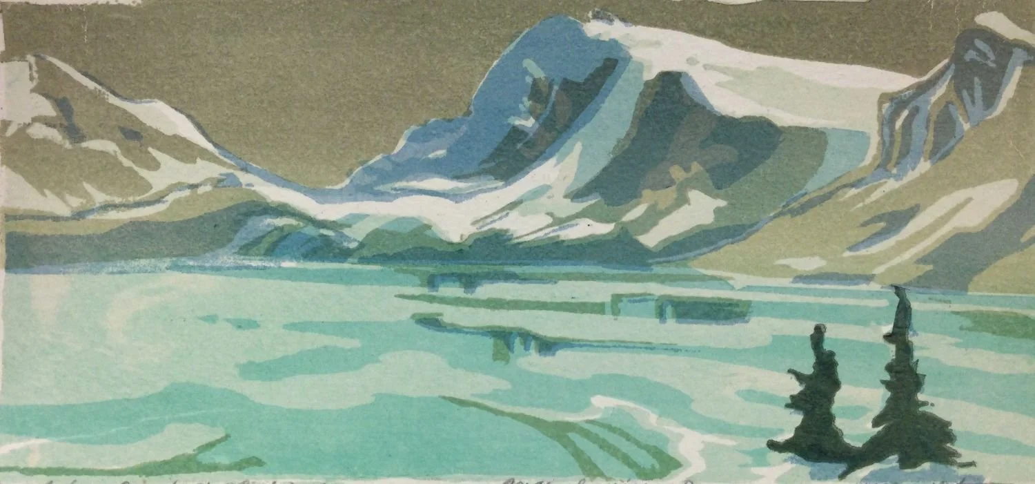 Bow Lake, Crowfoot Glacier (#56-2), pre-1956, serigraph/paper, 5 x 10.75 inches (12.75 x 27.5 cm), framed, $825 Cdn.