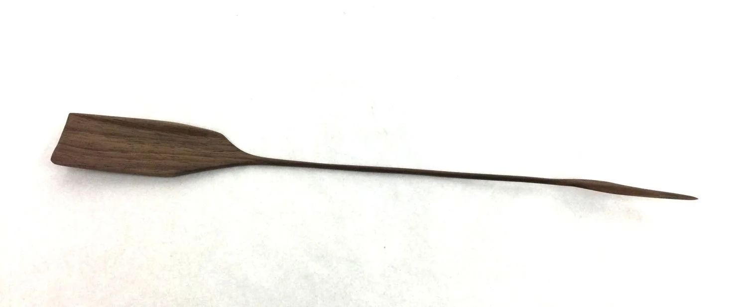 Long Handled Tasting Spoon and Charcuterie Pick (#25.2.12), 2025, chiselled and hand sanded walnut, 12.5 x 1.25 inches (32 x 3 cm), $95 Cdn.