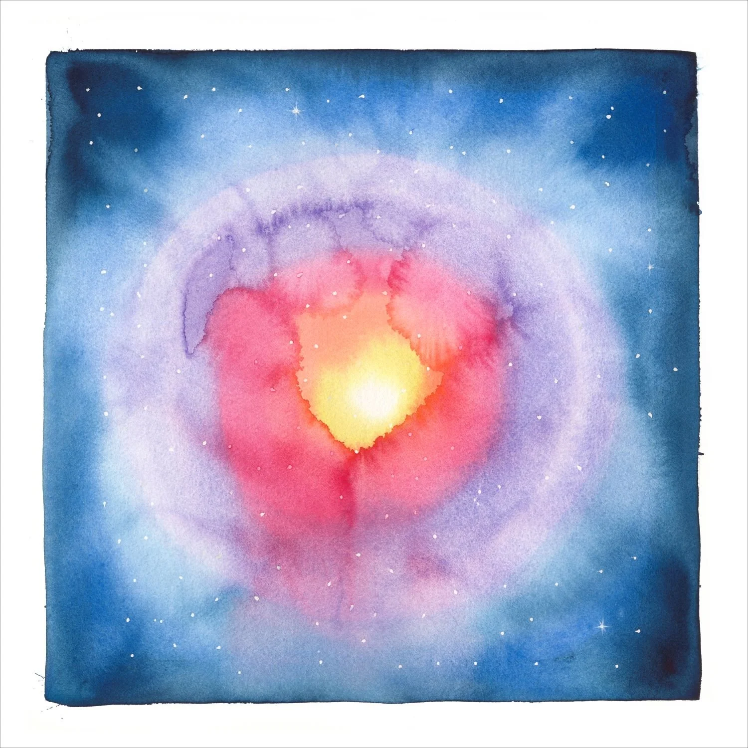 Nebulae Series (25.15) - The Beginning Becomes The End, 2025, watercolour on paper, 13x13 inches (33x33cm), framed (outside measurements 26x21 inches/66x54cm), $1275 Cdn.