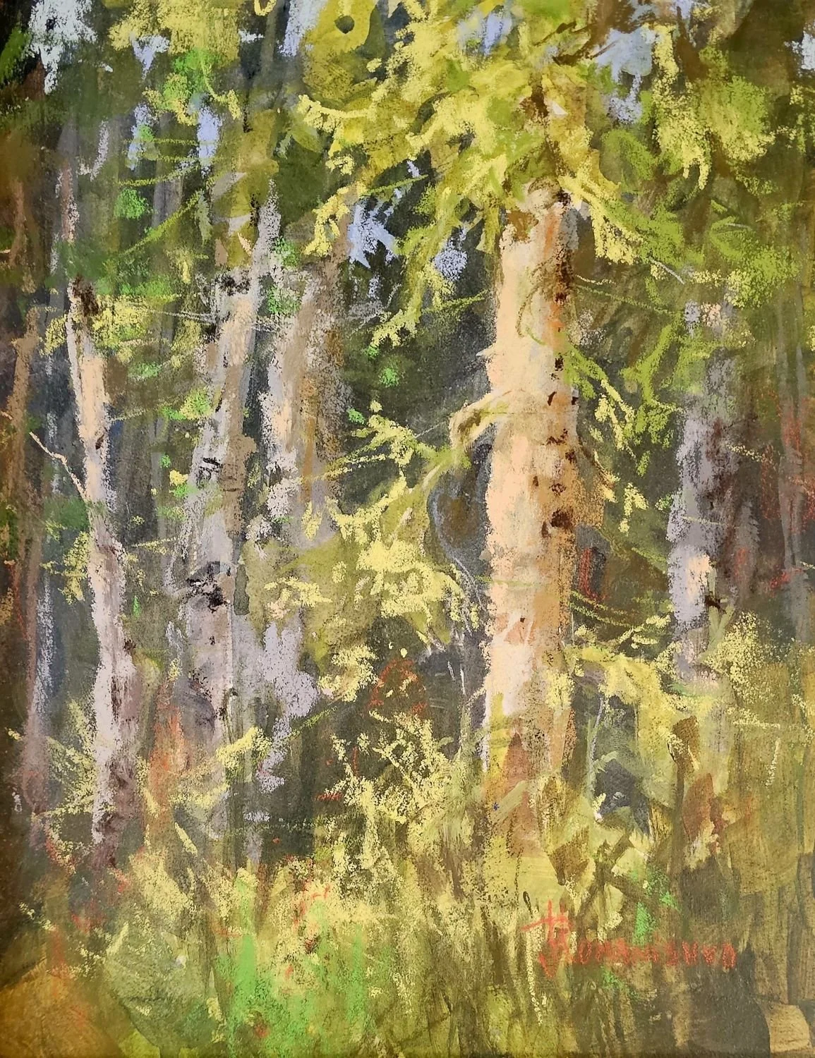 Woodland Symphony (#26.6.3), 2026, acrylic and pastel/panel, 8 x 10 inches (20.5 x 25.5 cm), framed, $395 Cdn.