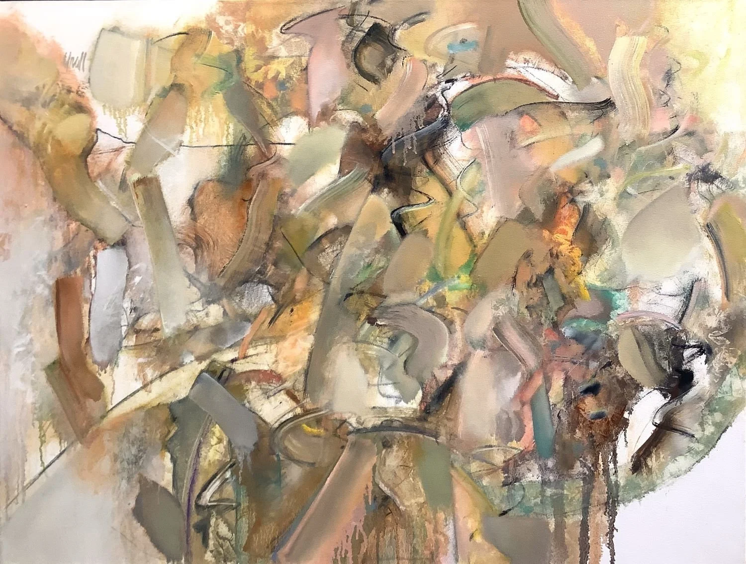 Late September Into Early October (#67/E-2), 2023, charcoal, oil/canvas, 38 x 50 inches (96.5 x 127 cm), exhibition framed, $5000 Cdn.