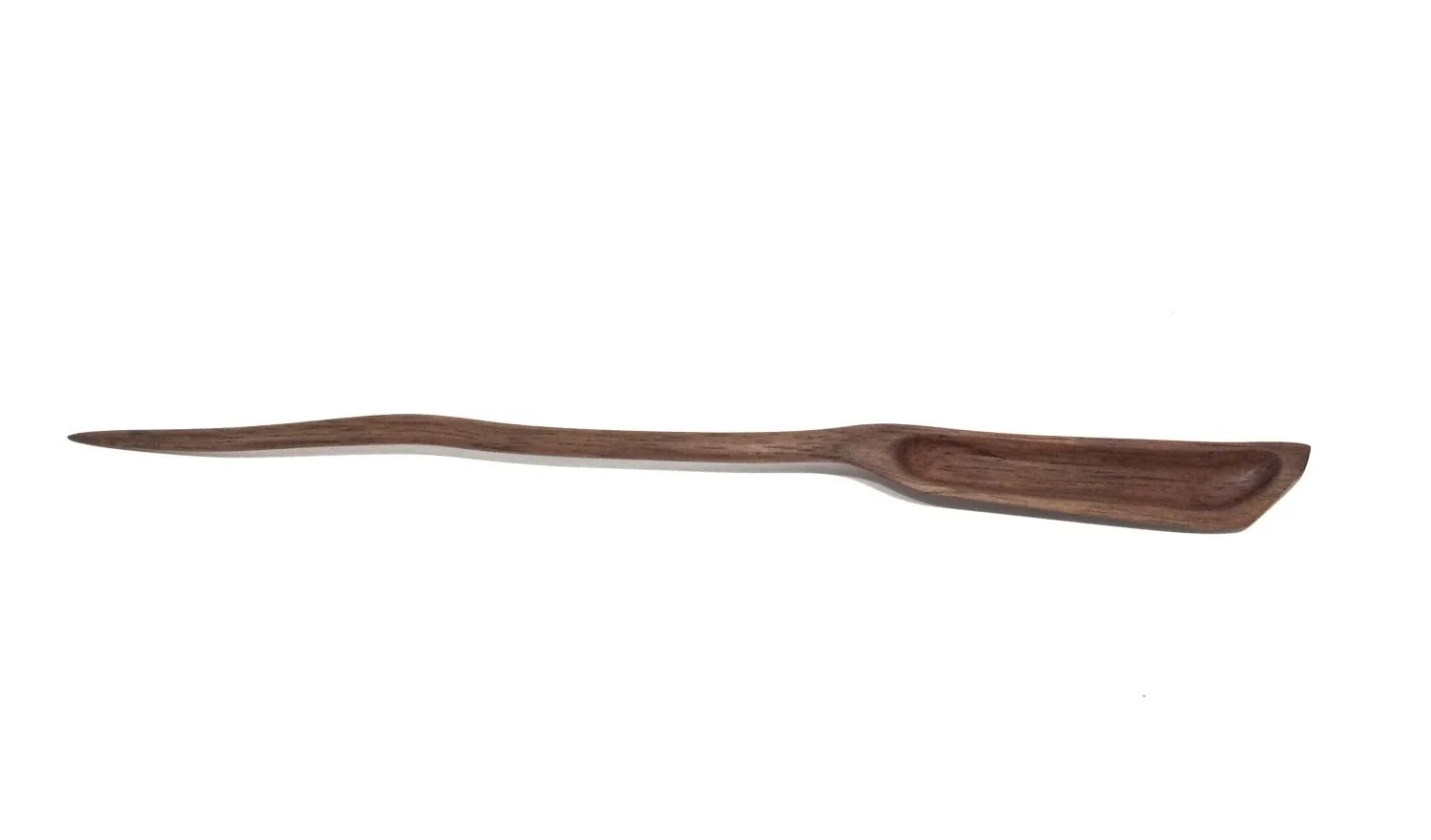 Curvy Spoon (#25.2.6), 2025, chiselled and hand sanded walnut, .25 x .5 x 7.5 inches (1 x 1.5 x 19 cm), $49 Cdn.