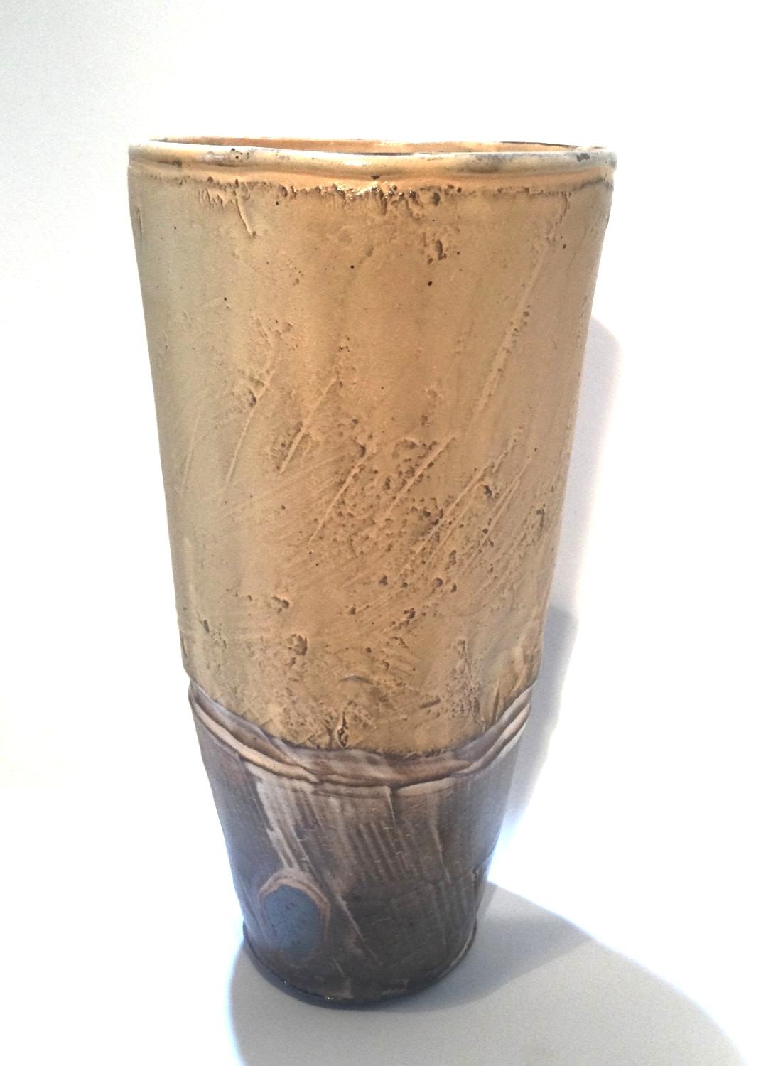 Confluence Tumbler (#26.2.12), 2026, low soda fired earthenware, 6.5 x 3.5 x 3.5 inches (17 x 8 x 8 cm), $90 Cdn.