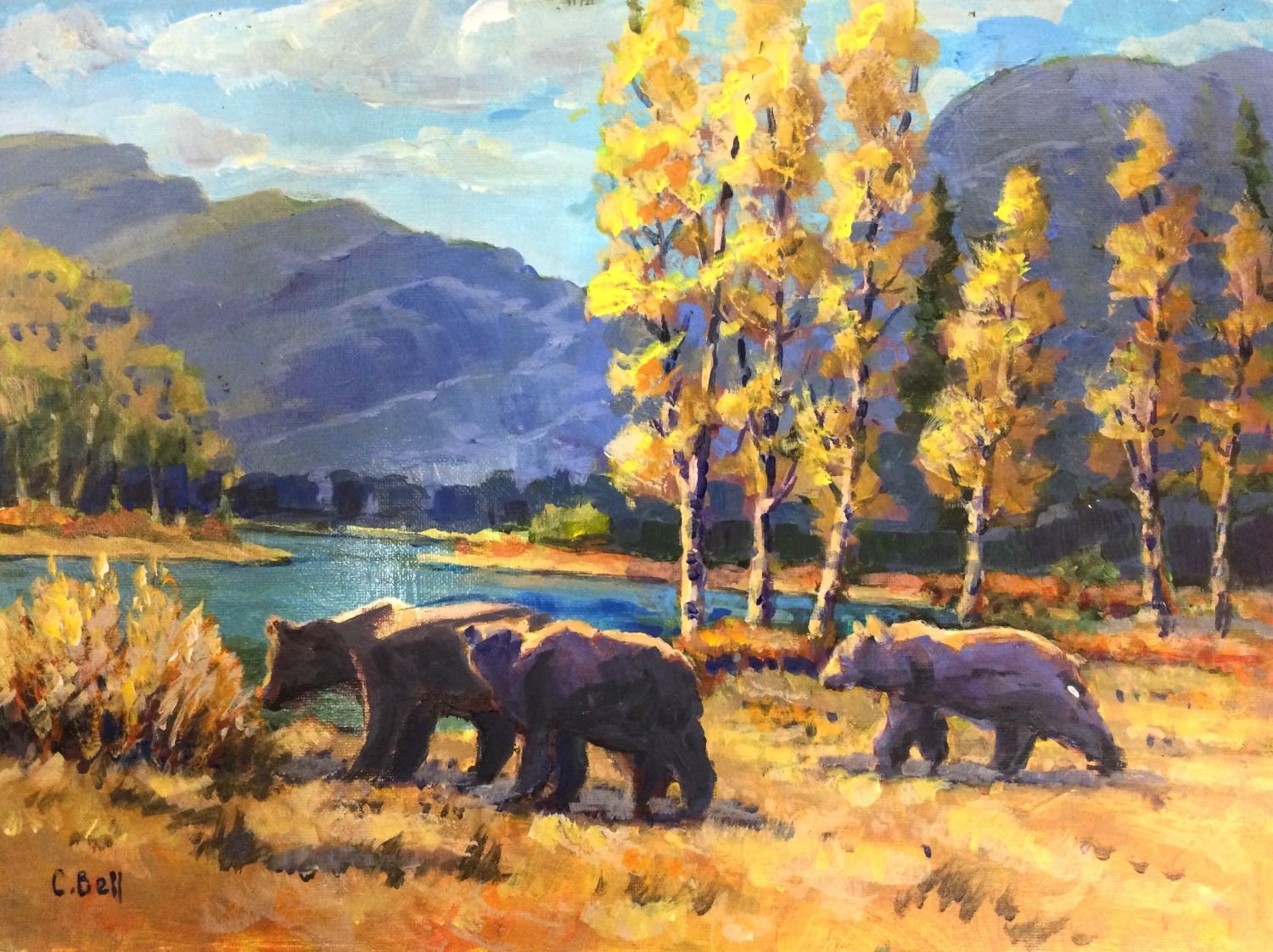 Three Grizzlies, acrylic on canvas panel, 12 x 16"  (30.5 x 40.5 cm) sold