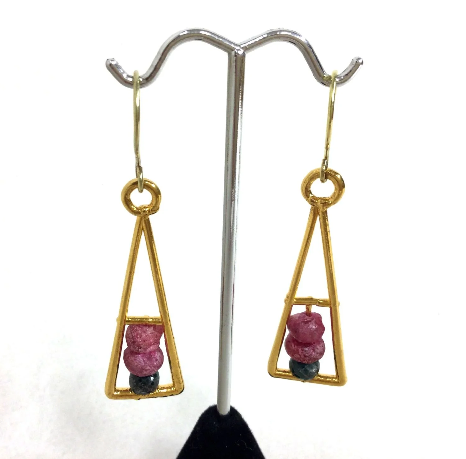 Crater Find Cage Earring (#272), 2010, thick electroformed 24k gold, quartz crystals, 18k gold ear wire, fusion welded stainless steel, electroformed copper, 3x1 inches (7.5 x 2.5  cm), $940 Cdn.