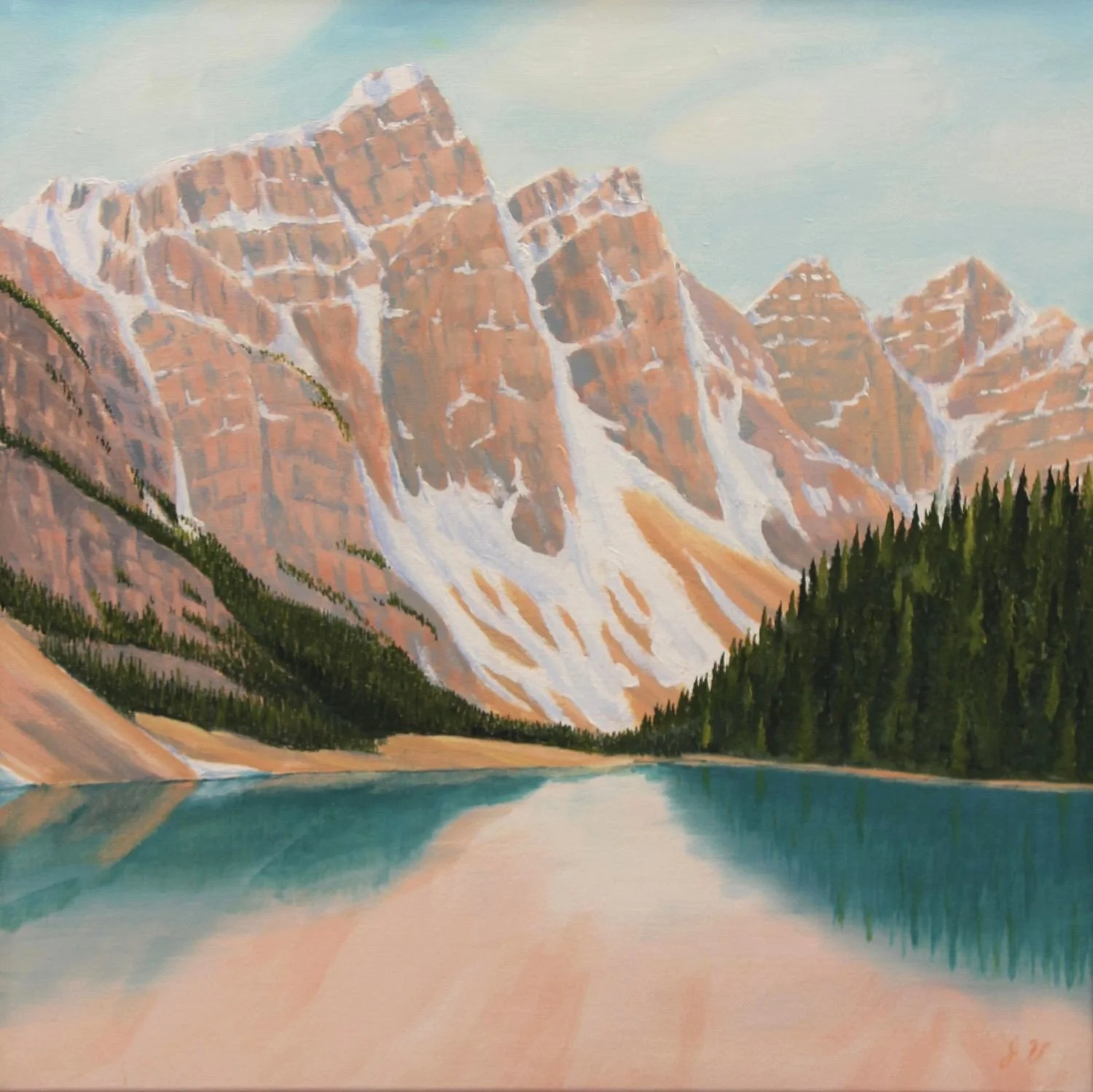 Moraine Lake (#26.5.11), 2026, oil on linen canvas, exhibition frame, 18 x 18 inches (45.5 x 45.5 cm), $1900 Cdn.
