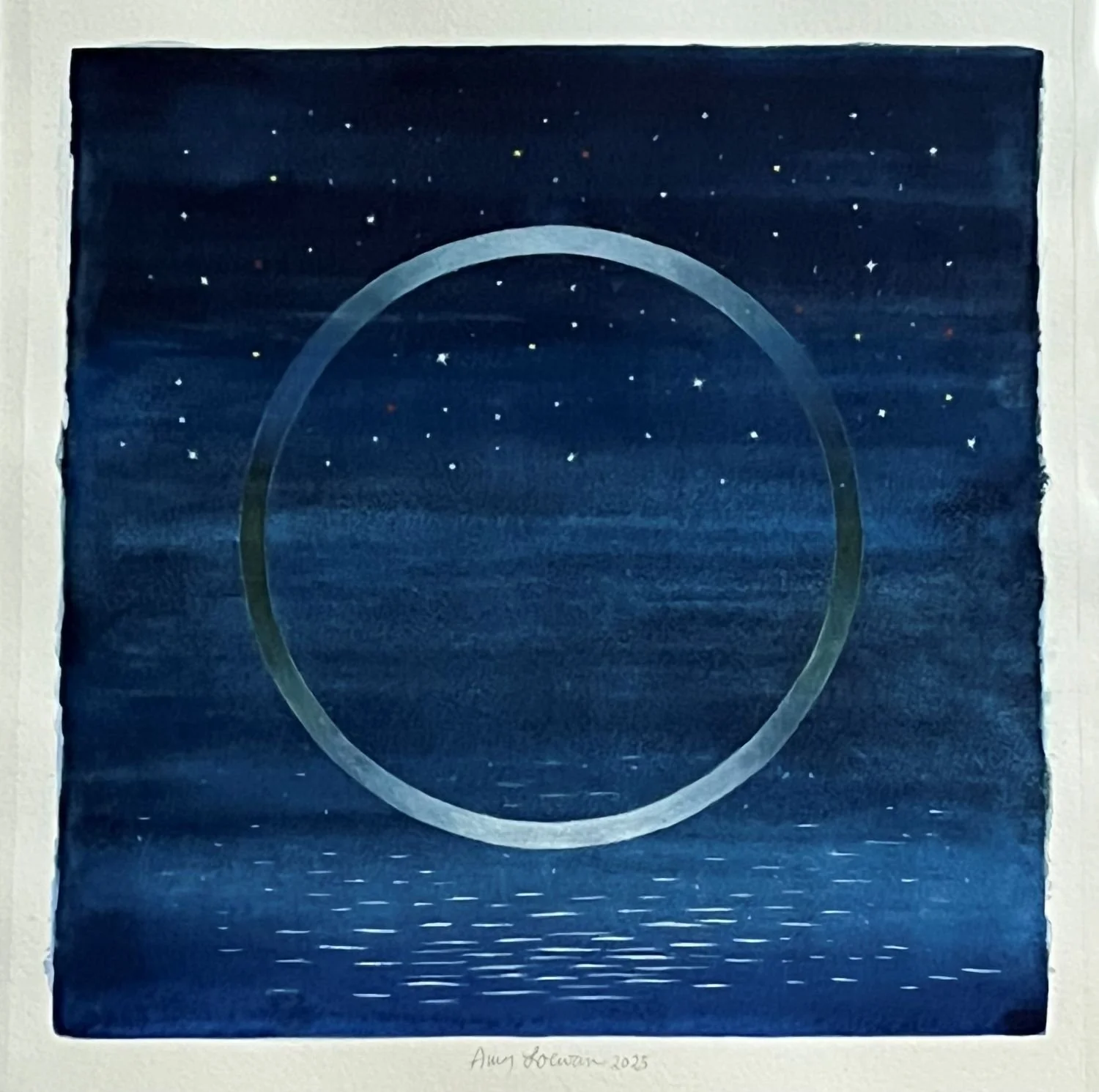 Astro, Evening Series (25.14) - Reflections, 2025, watercolour on paper, 13x13 inches (33 x 33 cm), framed (outside measurements 26x21 inches / 66x54 cm), $1275 Cdn.