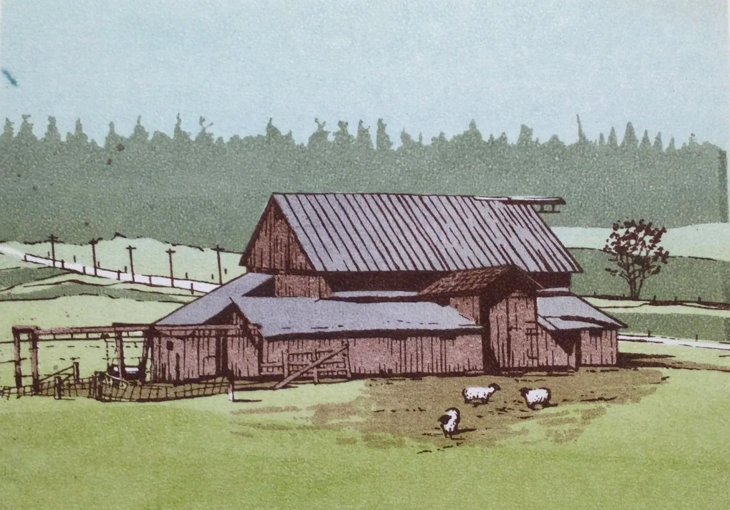 Ruckles Barn, Salt Spring Island (#42), 1982, ed. 85/180, serigraph on paper, 4 x 6 inches (10 x 15 cm), framed, $425 Cdn.