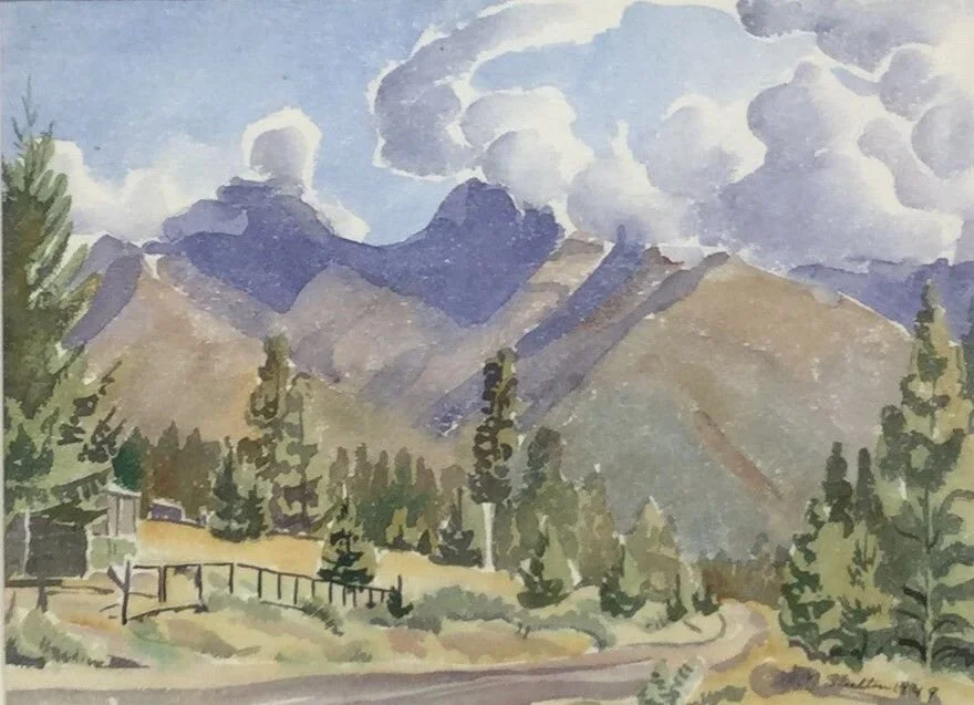 Fairholme Range From Camp, 1949, watercolour on paper, 10x14 inches (25x35cm), framed, $1700 Cdn.