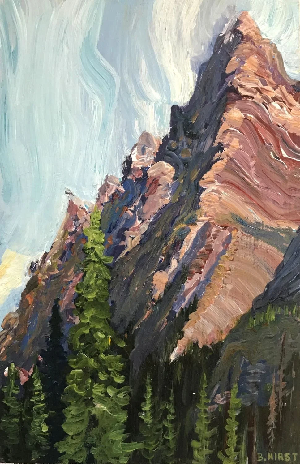 By Lake O'Hara (#25.8.5), 2007, acrylic on mahogany panel, 8x5.25 inches (20 x 13.5 cm), mounted on strainer frame, $250 Cdn.