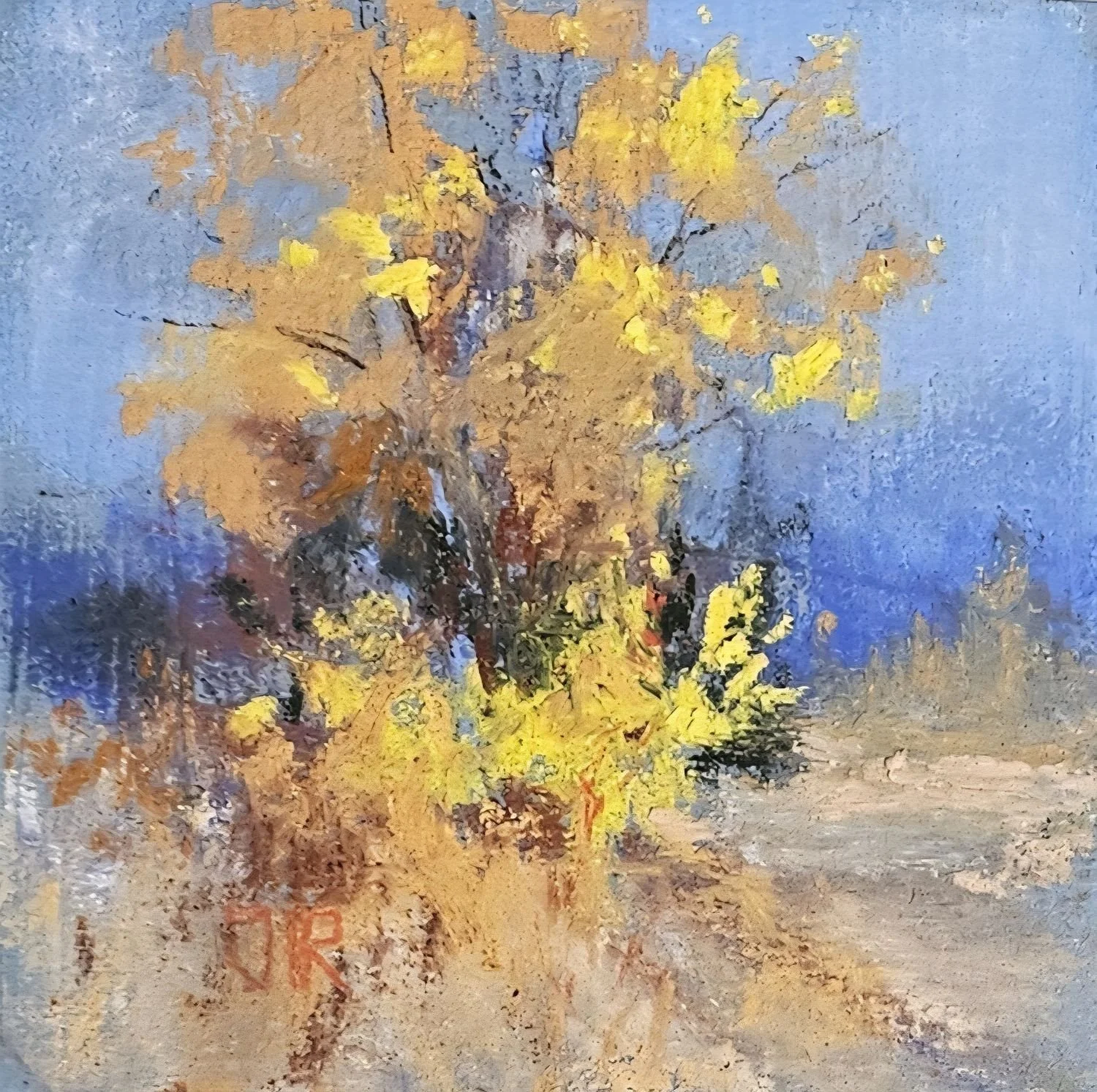 Autumn Spark (#25.10.11), 2025, pastel/paper, 4x4 inches (10 x 10 cm), $150 Cdn.