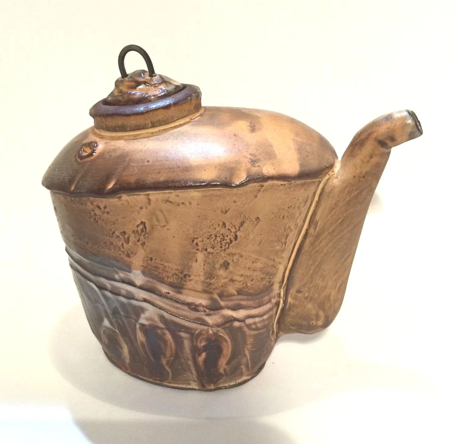 Small Confluence Oil Pourer (#26.2.27), 2026, low soda fired earthenware, 5 x 3.25 x 5.5 inches (13 x 8 x 14 cm), $150 Cdn