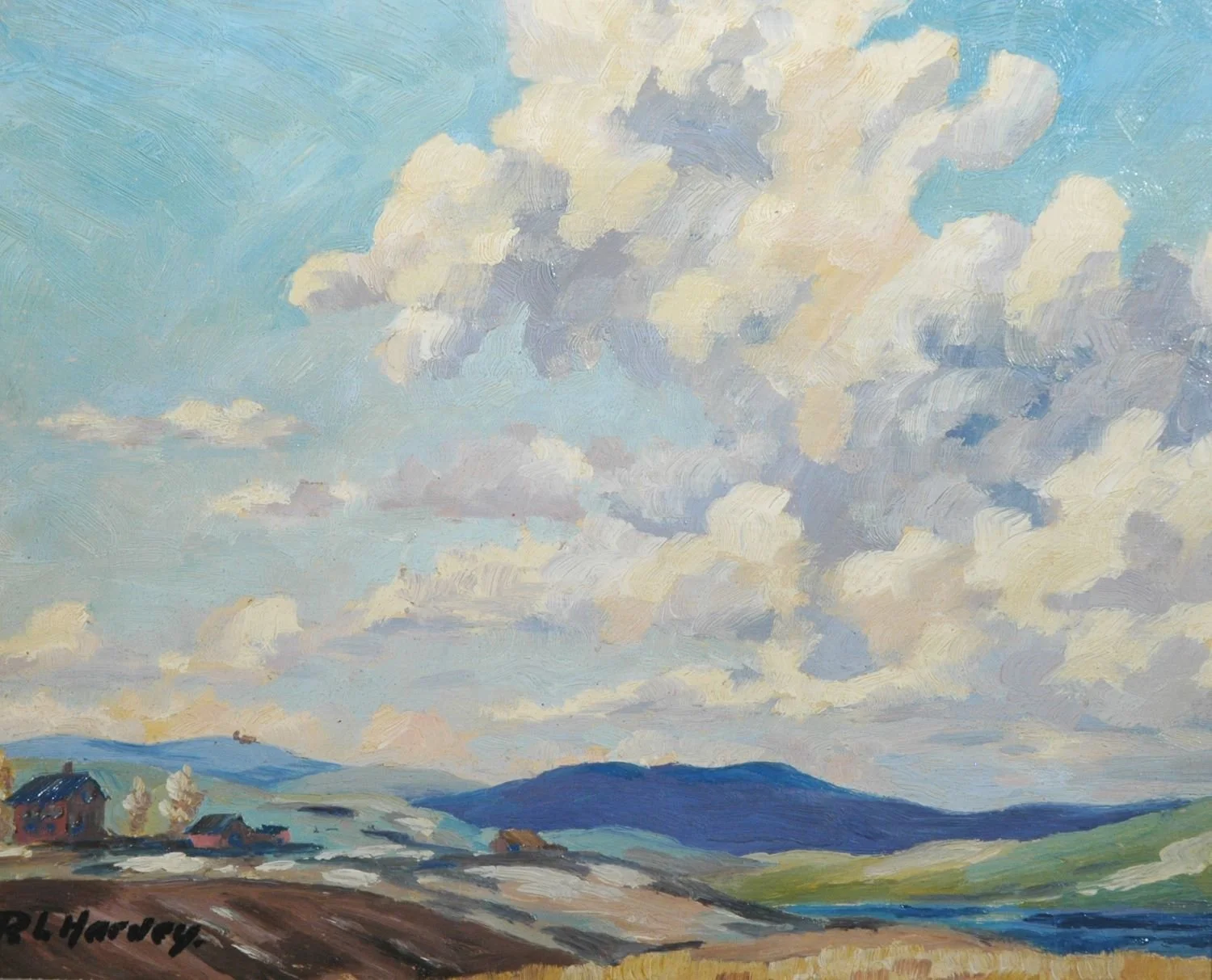 North Of Trochu, Alta., n.d., oil on panel, 8 x 10 inches (20 x 25.5 cm), l.l. signed (RL Harvey), provenance: artist's estate, original artist made frame, $250 Cdn.