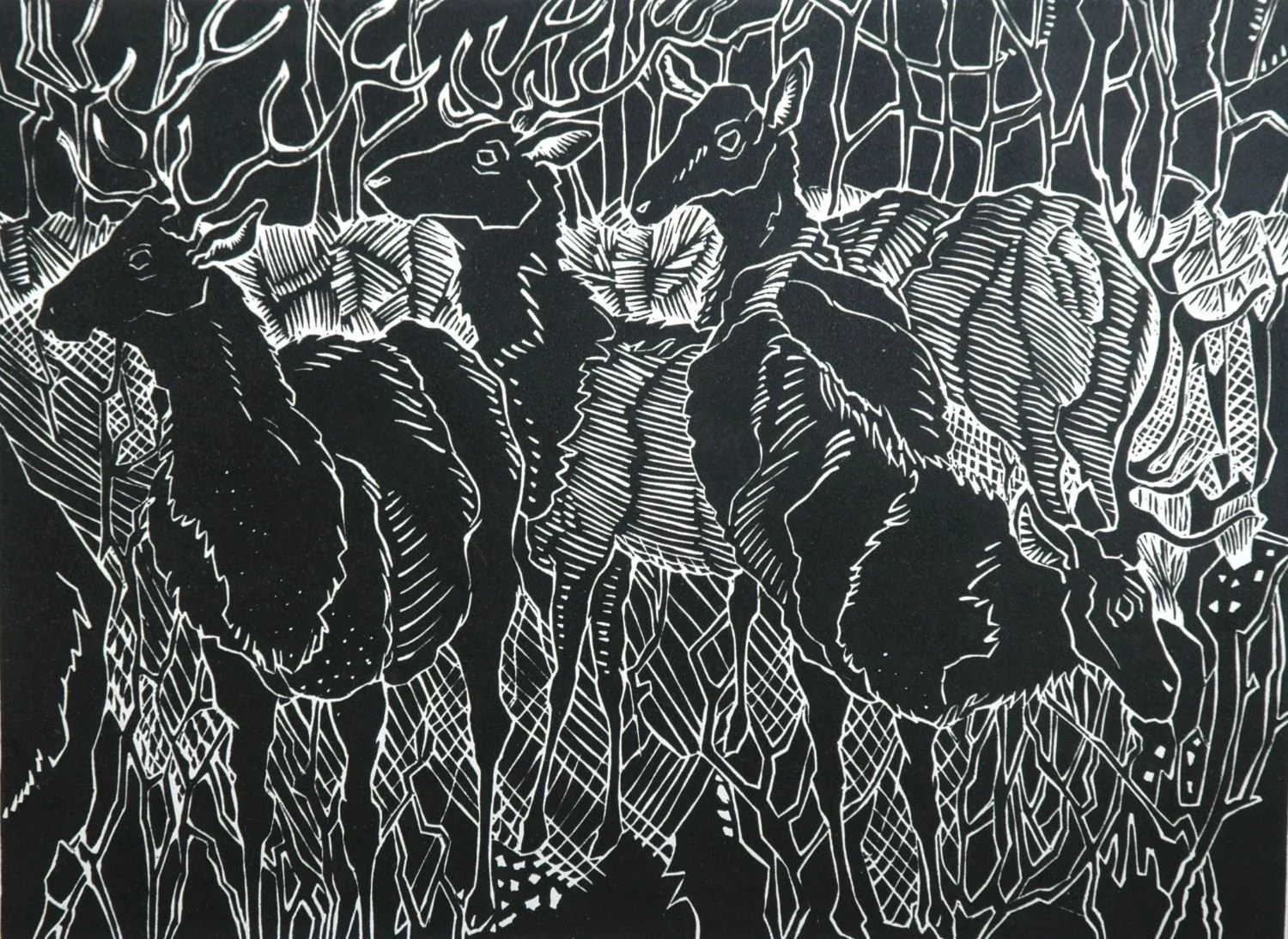 Elk (#196), 1992, linoblock/paper, 9x12 inches (23x31 cm), framed, $725 Cdn.