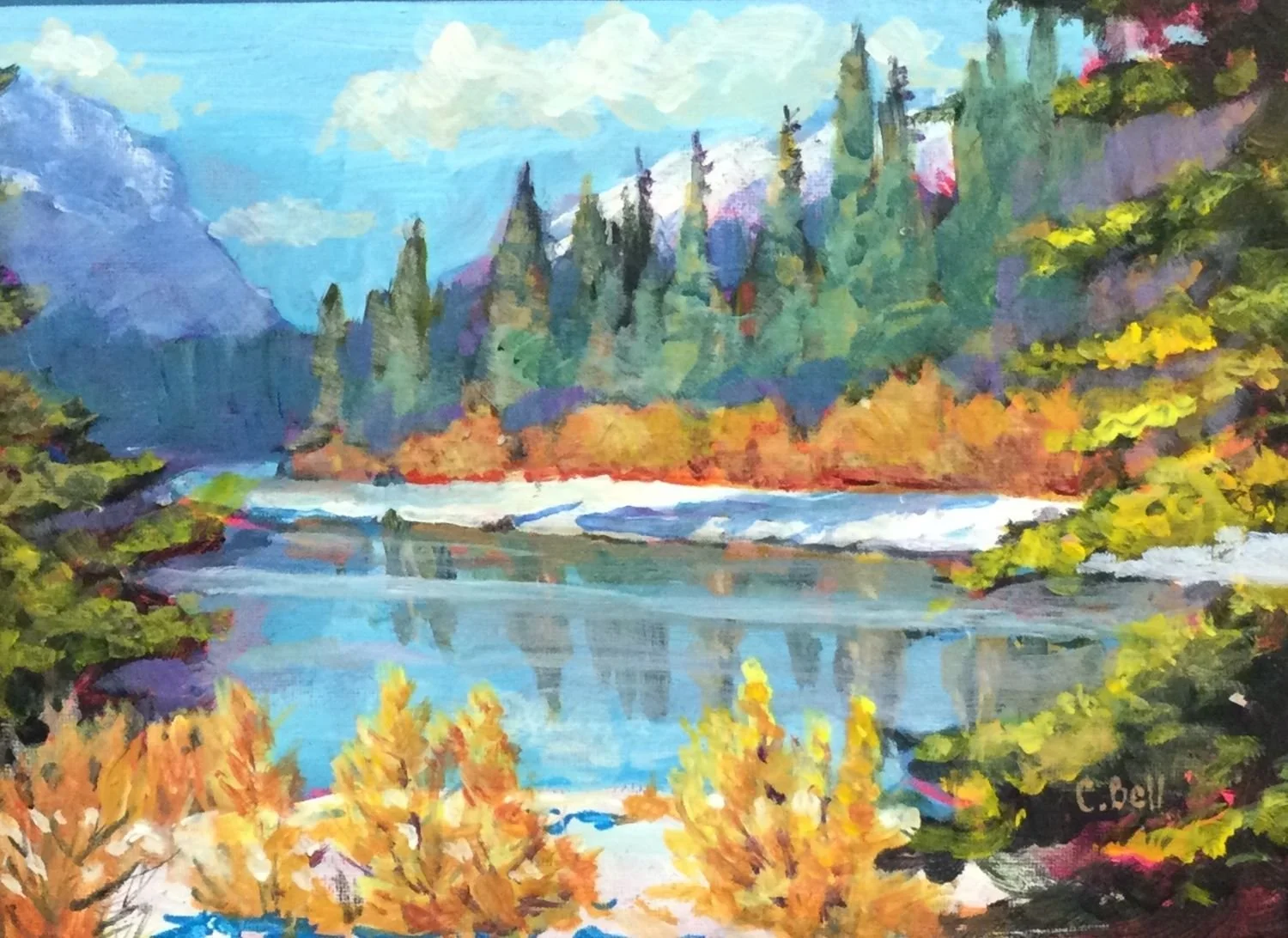 Policeman's Creek, Canmore, acrylic on panel, 9 x 12" (23 x 30 cm), sold.