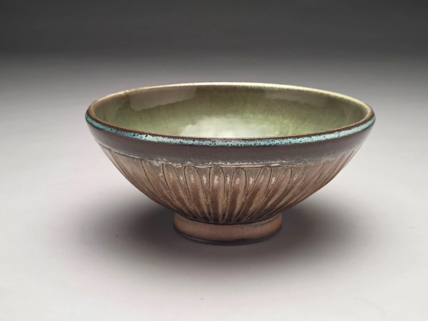 Blue Skies & Prairie Water Fluted Bowl (sml #26.5.3), 2026, glazed stoneware, 3.5 x 7.5 x 7.5 inches (9 x 19 x 19 cm), $80 Cdn