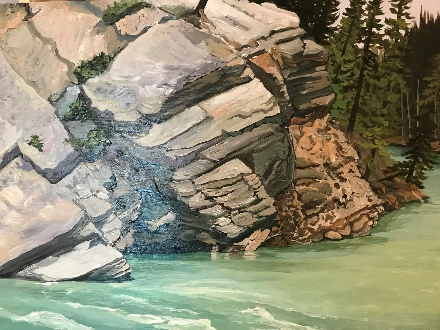 Kananaskis River (#25.8.2), 2023, acrylic on masonite panel, 12x16 inches (30.5 x 40.5 cm), mounted on strainer frame, $950 Cdn.