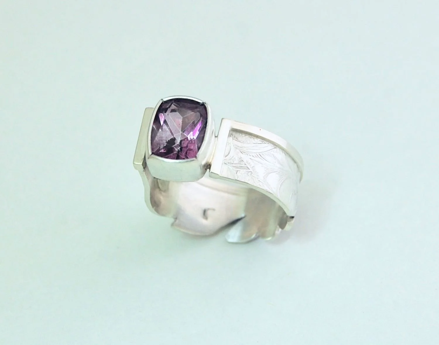 Pink Topaz Ring (NR09), 2018, sterling with floral print, size 6.5, sold.