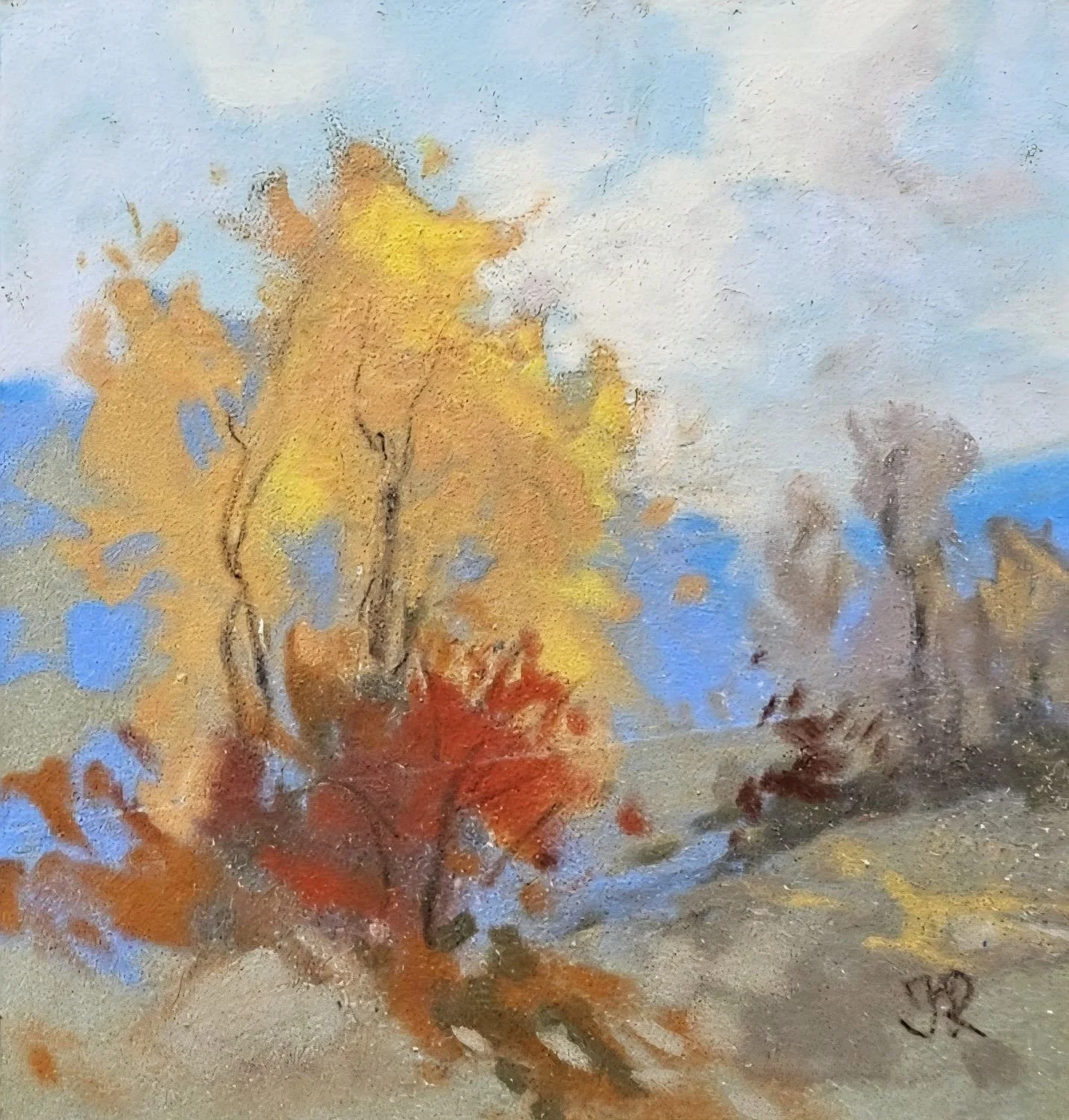 October Glow (#25.10.14), 2025, pastel/paper, 4x4 inches (10 x 10 cm), $150 Cdn.
