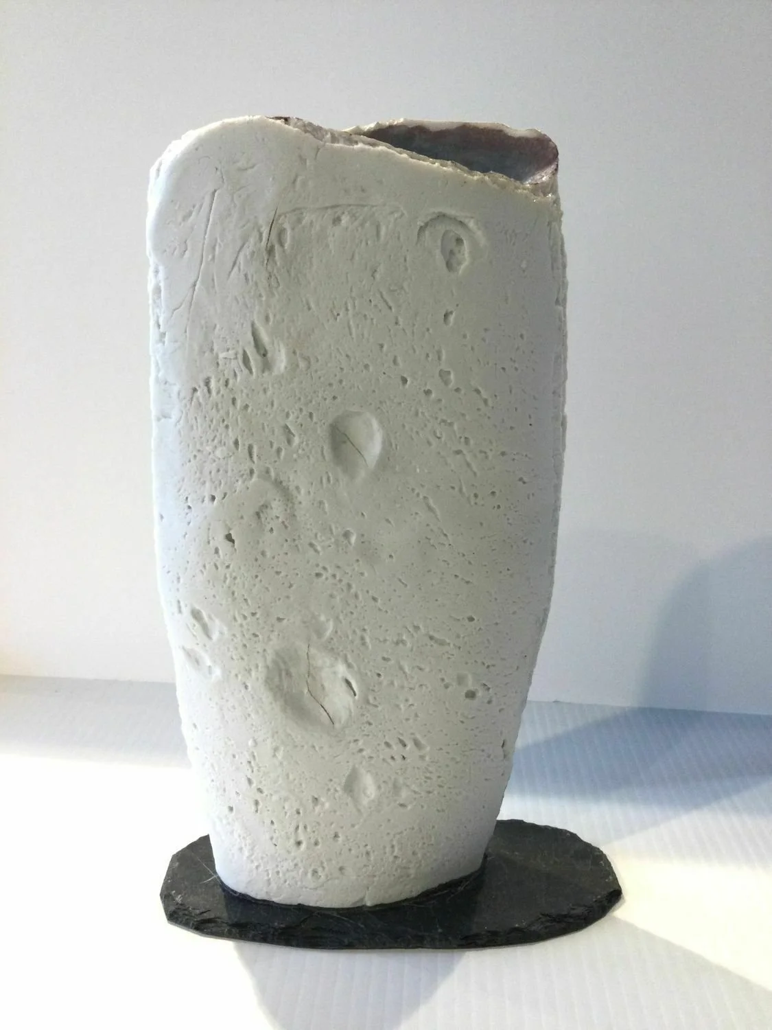 Snowy Mountain XXVI-I, 2025, porcelain slab with slate base, 11 x 5.5 x 2 inches (28 x 14 x 5 cm), $620 Cdn.