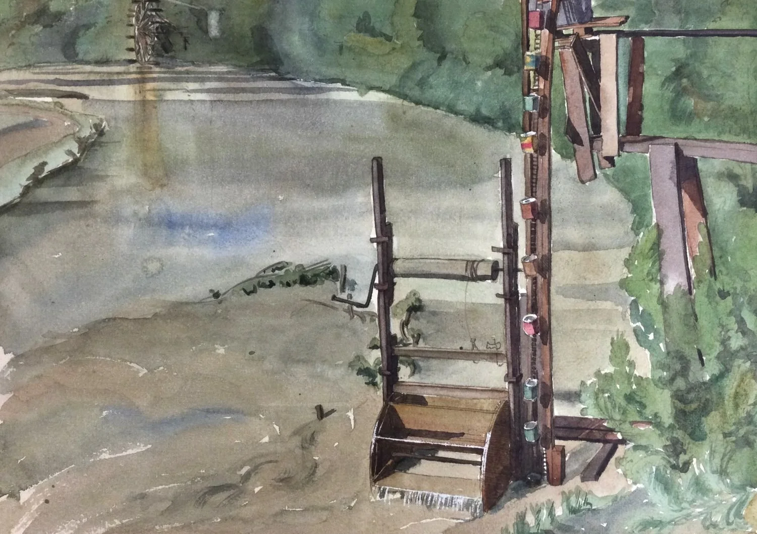 Waterwheels On Rosebud Creek, June 14, 1937, watercolour on paper, 10.25 x 14.5 inches (26x37 cm), framed, $1600 Cdn.