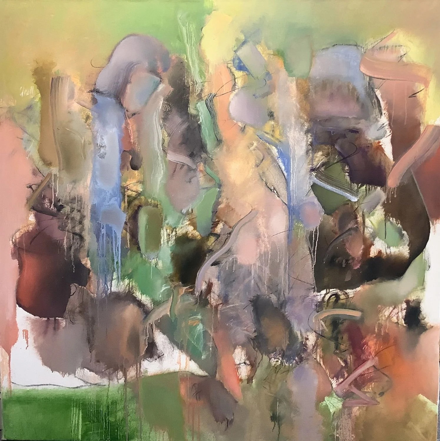 Late Fall/ Cool Evening Light (#68/C-2), 2024, charcoal, oil on canvas, 48 x 48 inches (122 x 122cm), exhibition frame, $5400 Cdn.