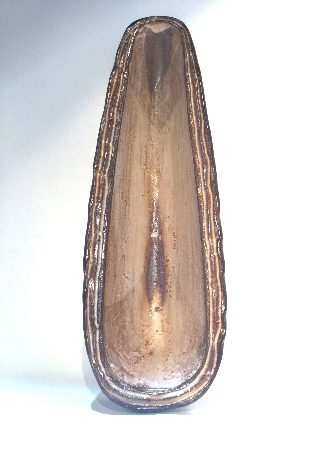 Medium Confluence Tray (#26.2.15), 2026, low soda fired earthenware, 2 x 3.75 x 11.24 inches (5 x 9.5 x 28.5 cm), $130 Cdn.