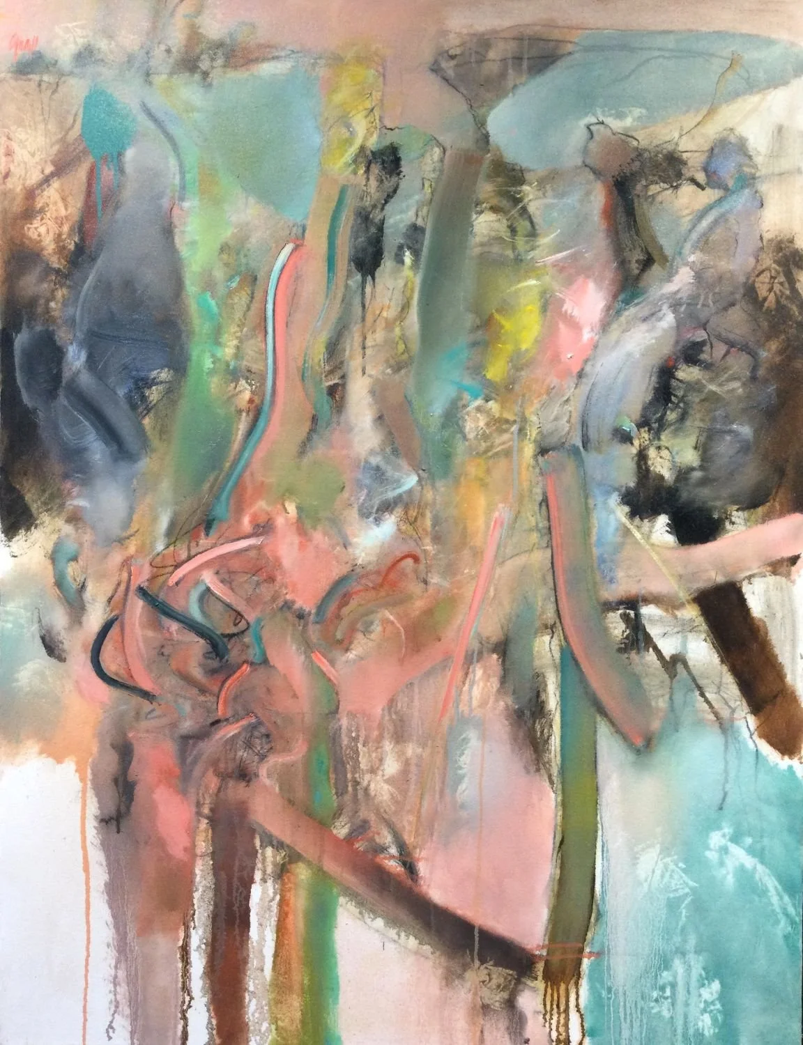 Converging Lower Left (#67/O), 2023, oil on canvas, 52 x 40' (132 x 101.5 cm), exhibition frame, $5100 Cdn.