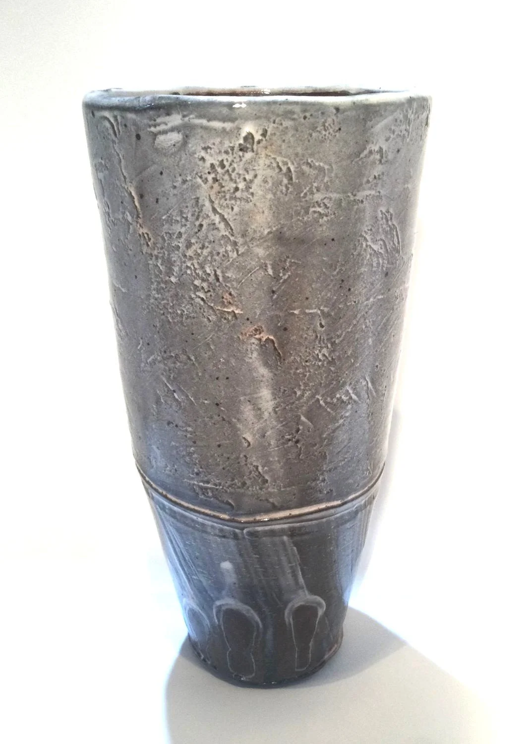 Confluence Tumbler (#26.2.13), 2026, low soda fired earthenware, 6.5 x 3.5 x 3.5 inches (17 x 9 x 9 cm), $90 Cdn.