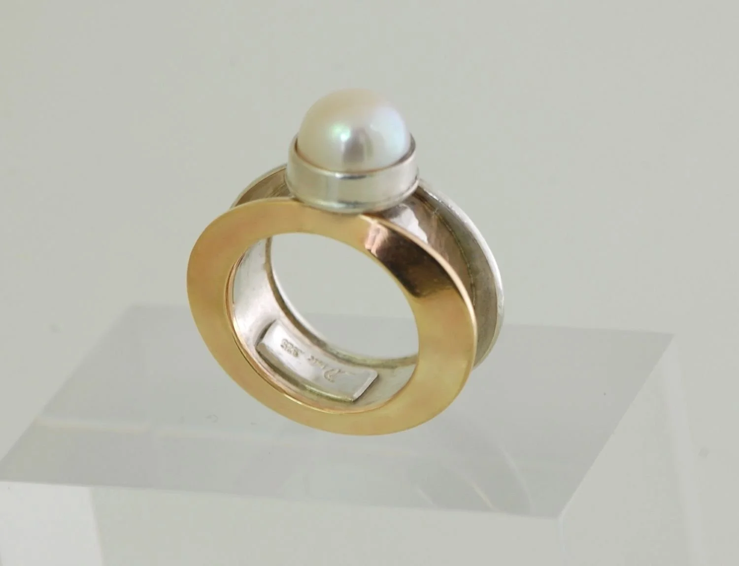 Ovoid Ring (#NR18), 2026, sterling, 14K, pearl, size 5.5, $685 Cdn.