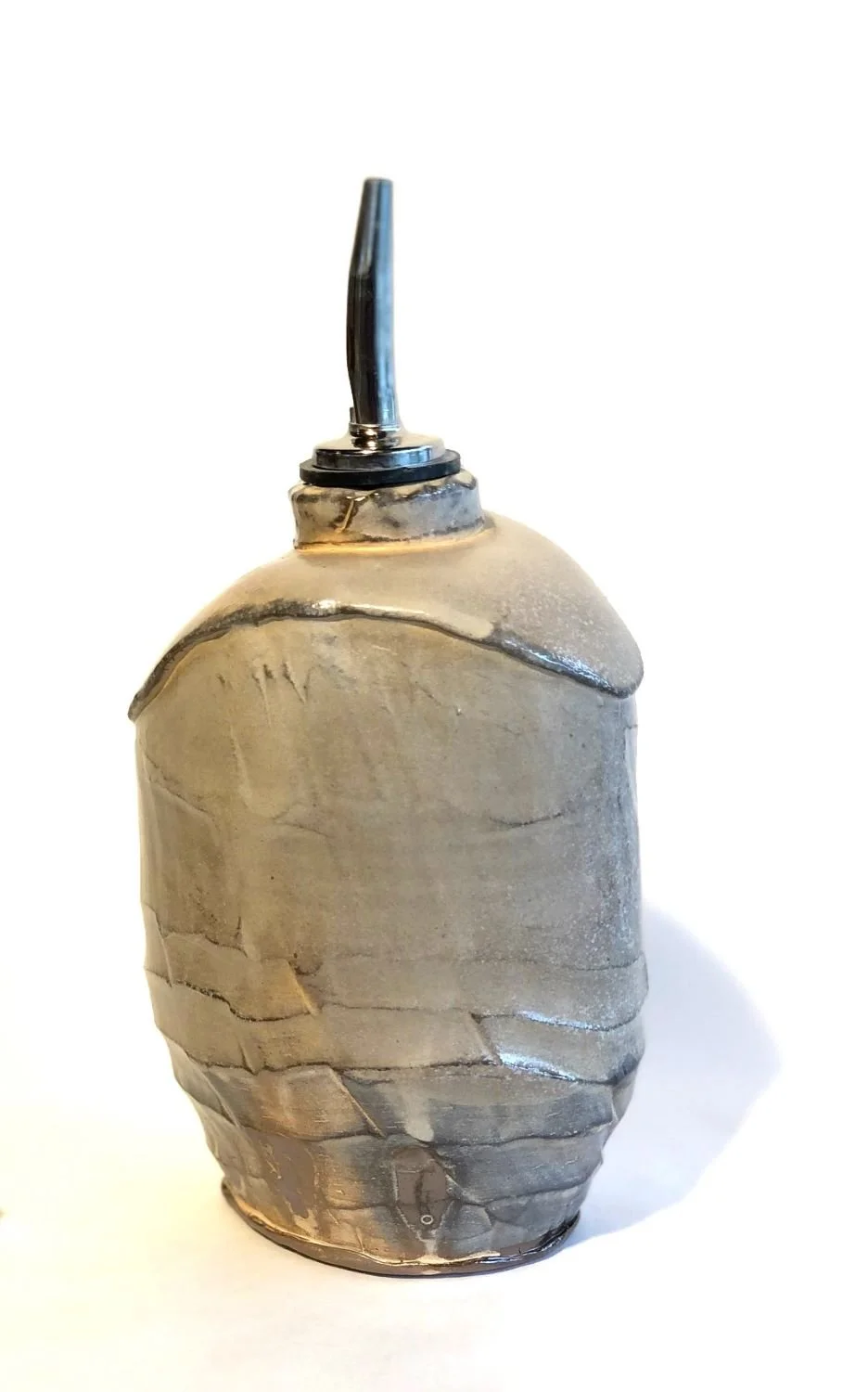 Red Lodge Series Oil Pourer with Stopper, 2023-34, low-fired soda, stoneware, 8 x 3 x 3.5 inches (20 x 8 x 9 cm), sold.