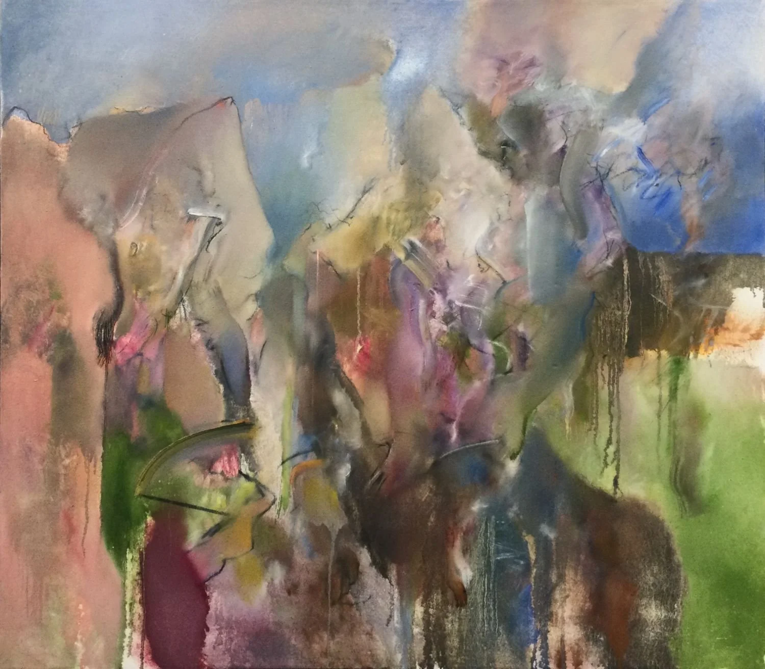 Mountain Study / Rain / Mist / Clouds (#68-O-2), 2024, oil on canvas, 42 x 48 inches (107 x 122 cm), exhibition frame, sold.