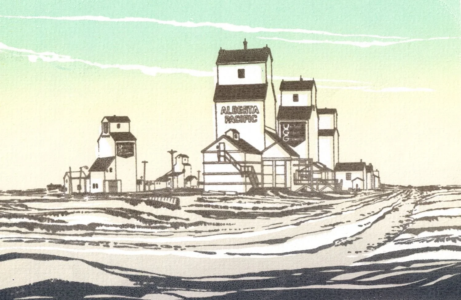 Winter in Radway, Alberta, 1982, ed.65, serigraph/paper, 6x9 inches (15x23 cm), framed, $525 Cdn.