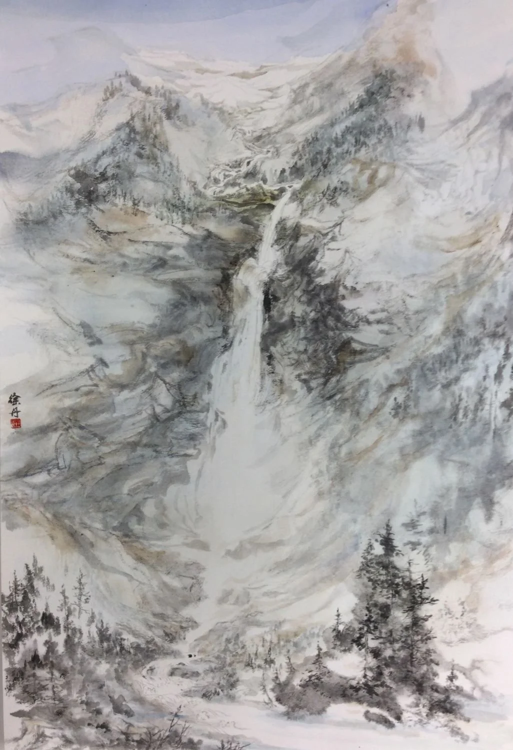 Takakaw Falls (#25.6), 2024, traditional Chinese handmade inks and paper, 26 x 18" (66 x 46 cm), framed, sold.