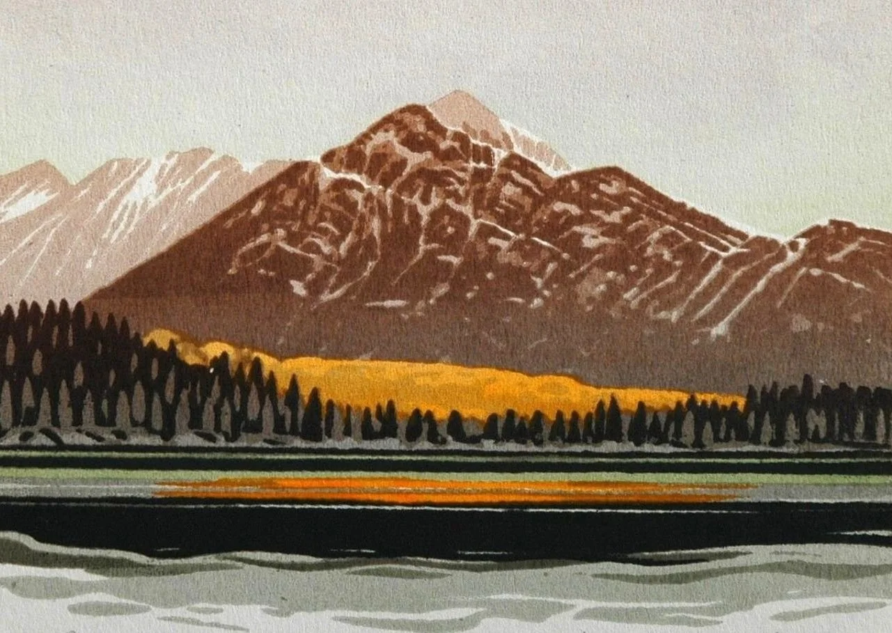 Mt. Pyramid, Jasper, Alberta (#48), 1980, ed. 39/300, serigraph on paper, 4 x 6 inches (10 x 15 cm), framed, $425 Cdn.
