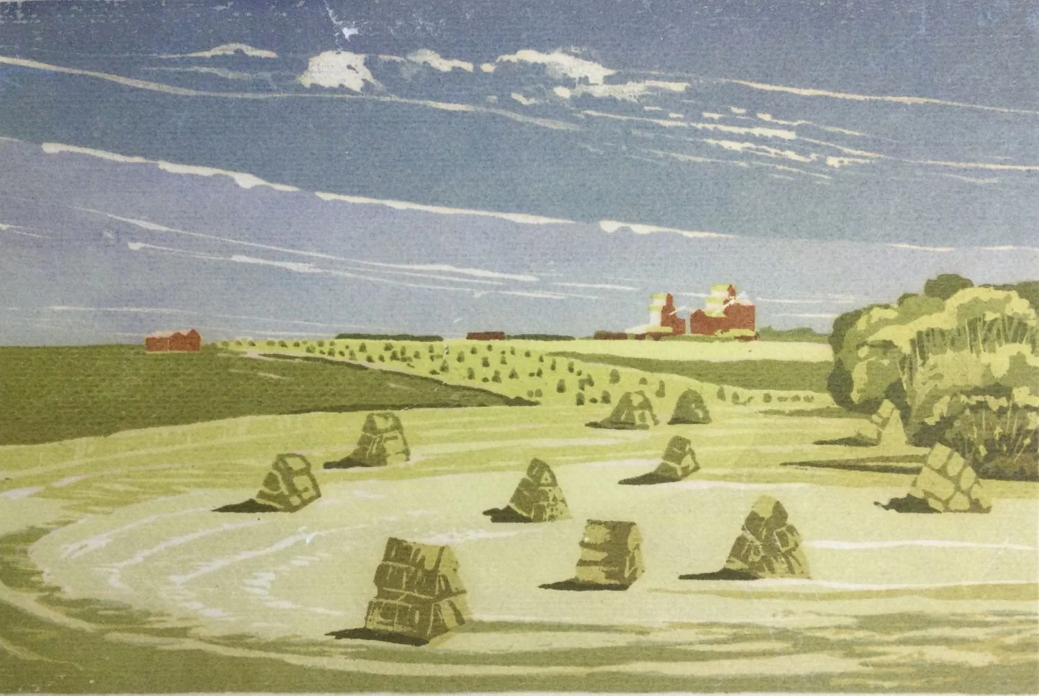 Harvest In Alberta, 1964 (rare), serigraph/paper, 6x9 inches (15x23 cm), framed, $525 Cdn.