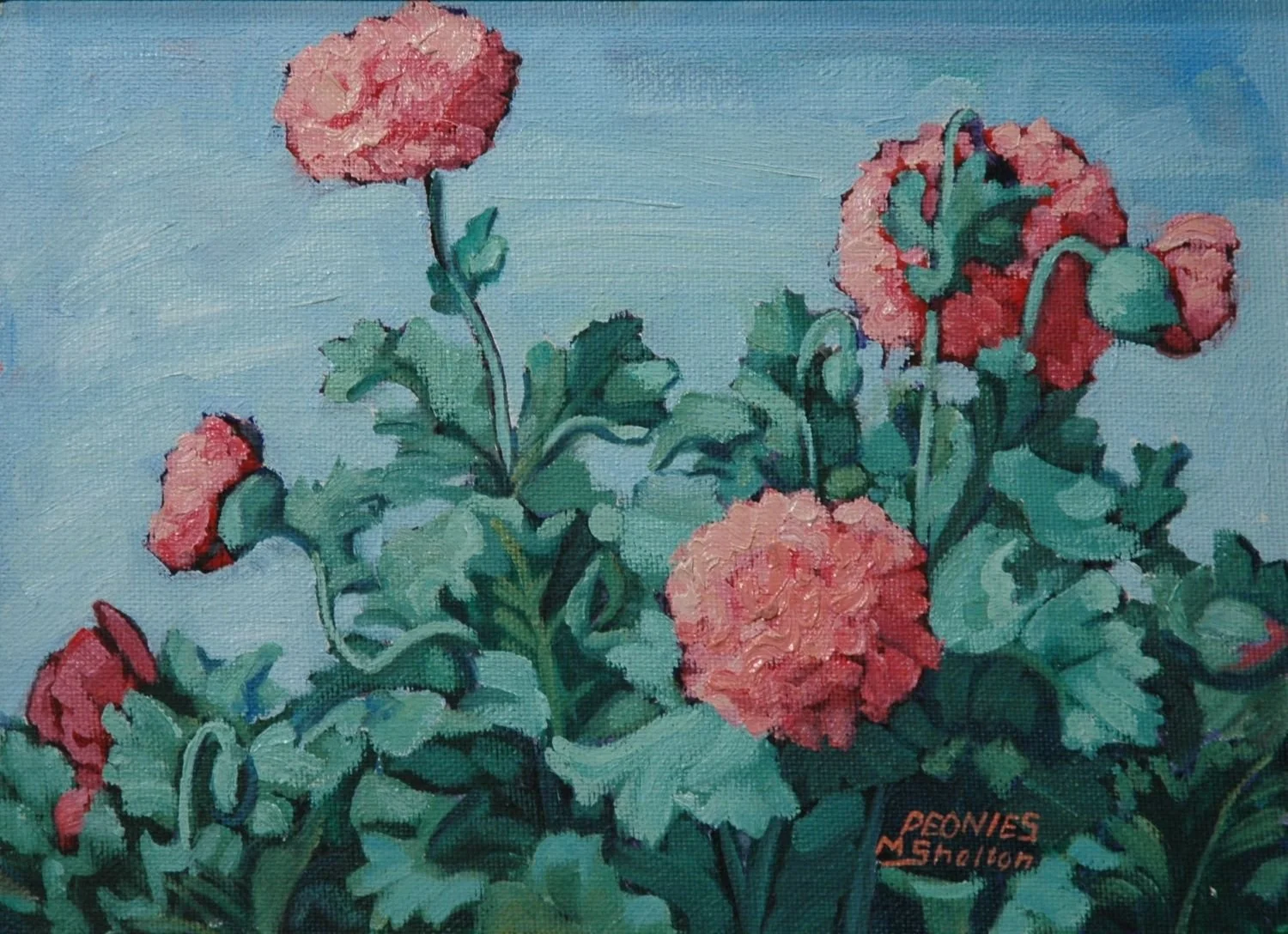 Poppies (Peonies?), c.1972, oil on panel, 12x16 inches (30.5 x 41 cm), signed & titled l.r., provenance: artist's estate, framed, $2100.00 Cdn.