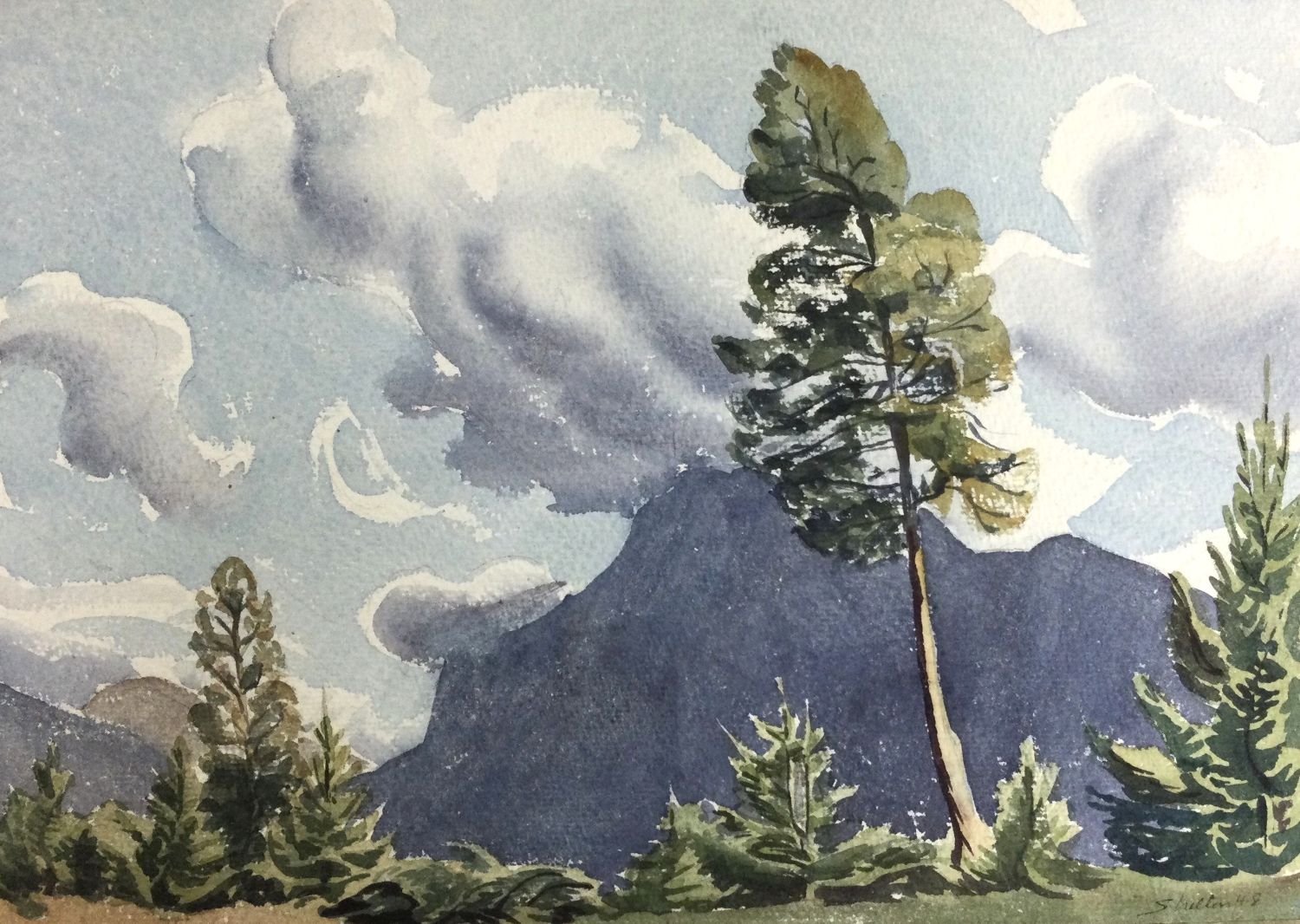 Mount Rundle From Camp, 1948, watercolour/paper, 10.25 x 14.5 inches (26 x 37 cm), framed, $1600 Cdn.