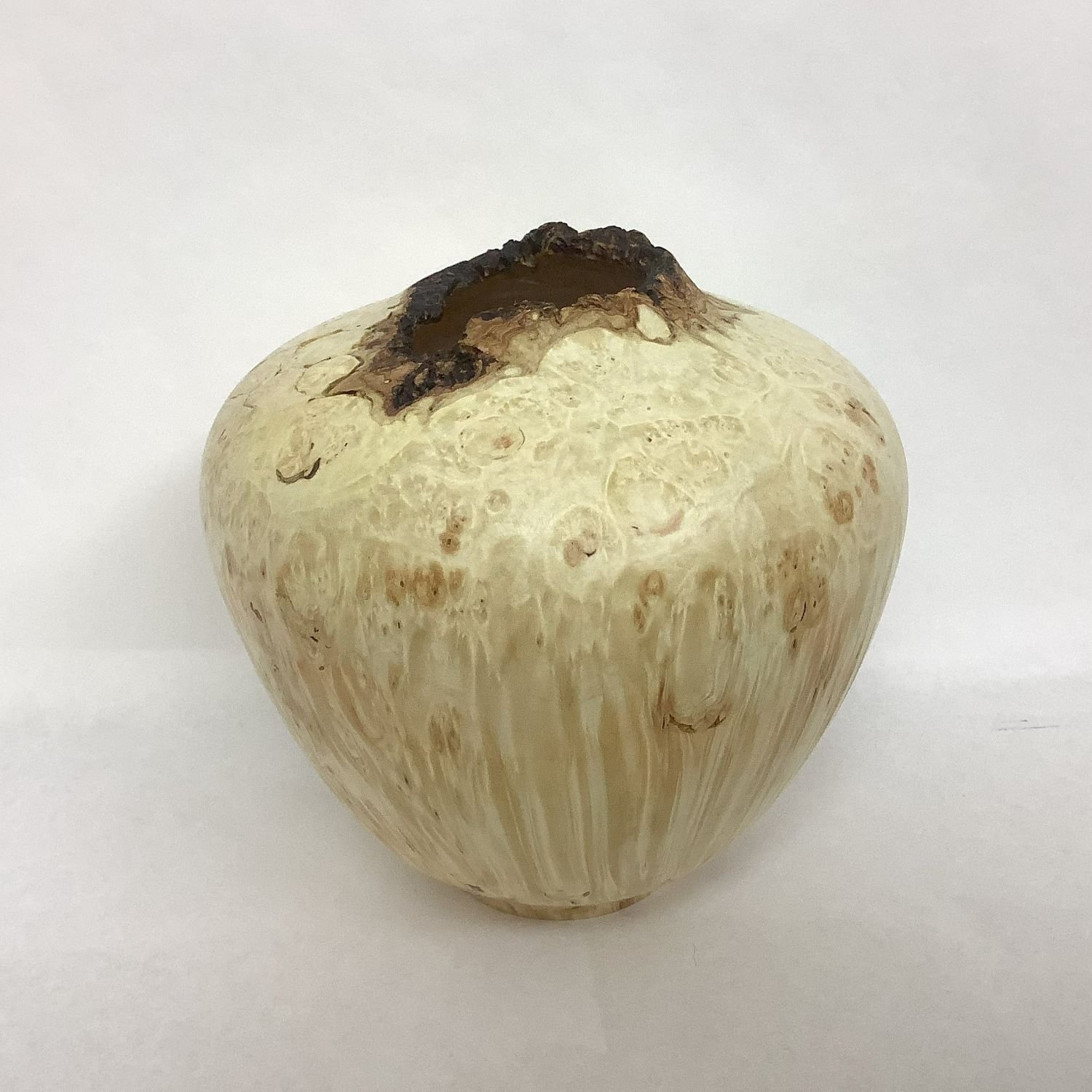 Natural Edge Box Elder Burl Vase (V161), turned, natural red highlights, 4.5 x 4.25 inches (11.5 x 11 cm), $225 Cdn