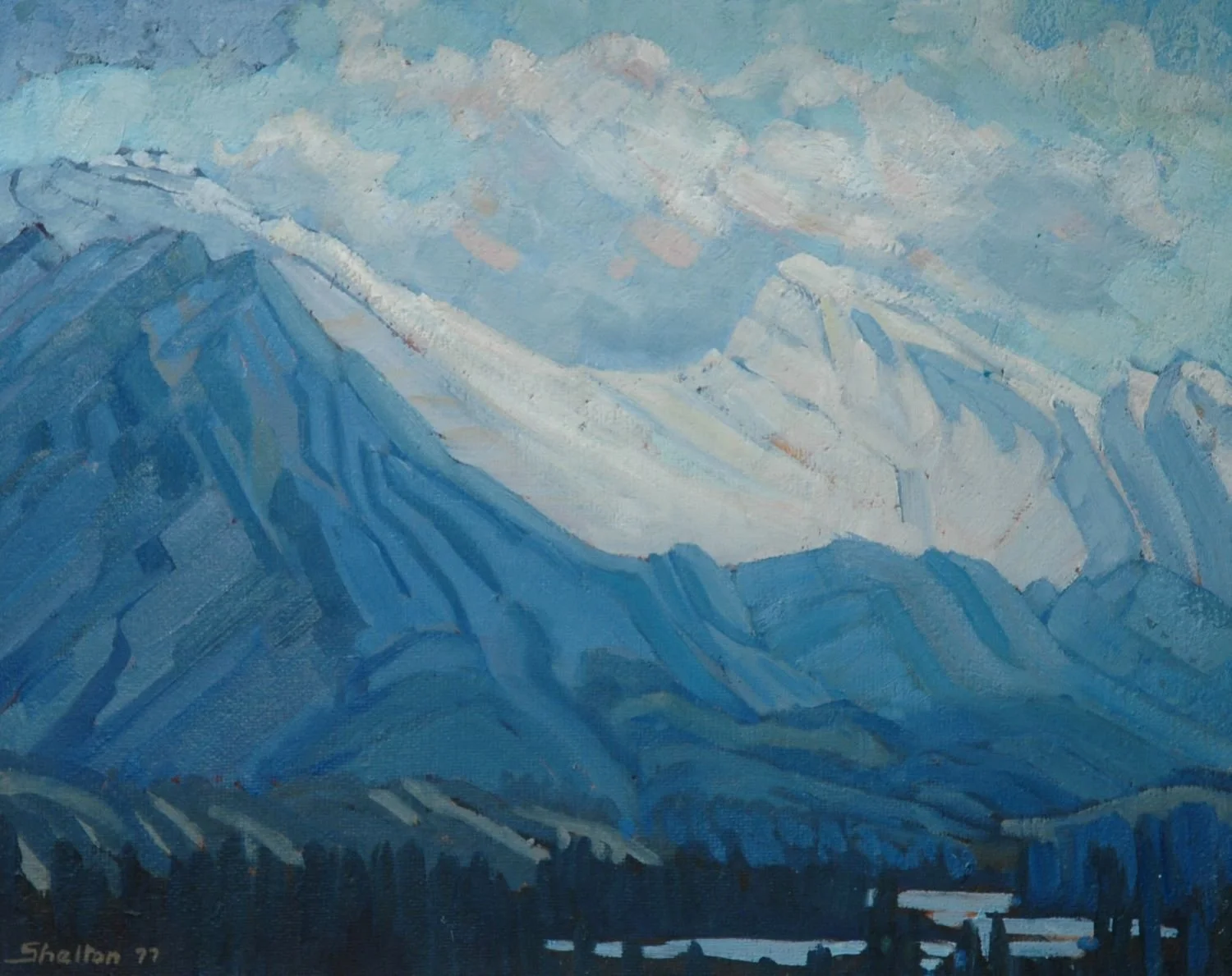 Along The Bow Valley, 1977, oil on panel, 16x20 inches (41x51 cm), signed & dated l.l., provenance: Banff Collection, sold.