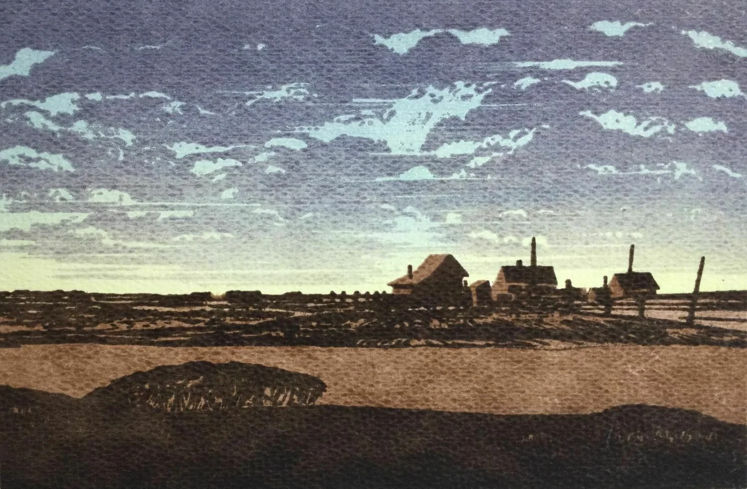 Abandoned Farm, Alberta, 1978, ed. 56/85, serigraph/paper, 6x9 inches (15 x 23 cm), framed, $525 Cdn.