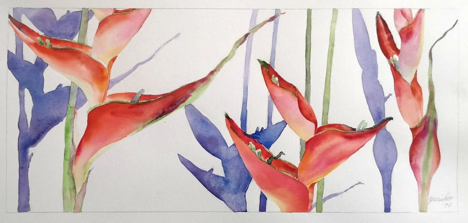 Heliconia (Shadow Series) #90.4, 1990, watercolour/paper, 7 x 16 inches (18 x 40.5 cm), framed, $995 Cdn.