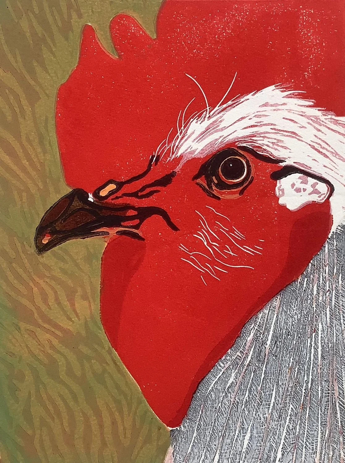 Bill The Rooster, 2022, edition 3/13, linoblock (5 colours), 12x9 inches (30.5 x 23 cm), unframed, $480.00 Cdn.