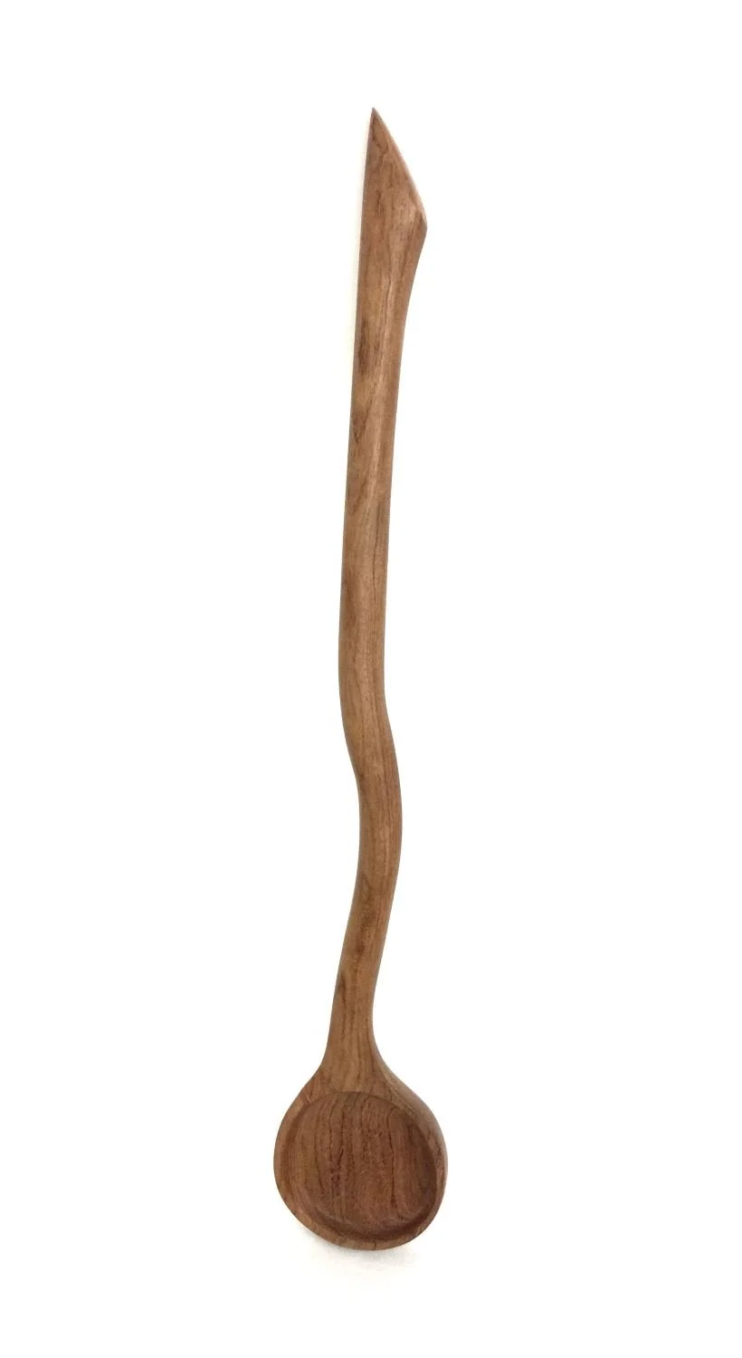 Curvy Handled Spoon, 2023, chisel & hand sanded Indonesia hardwood, 21.5 inches (54.5 cm), sold.