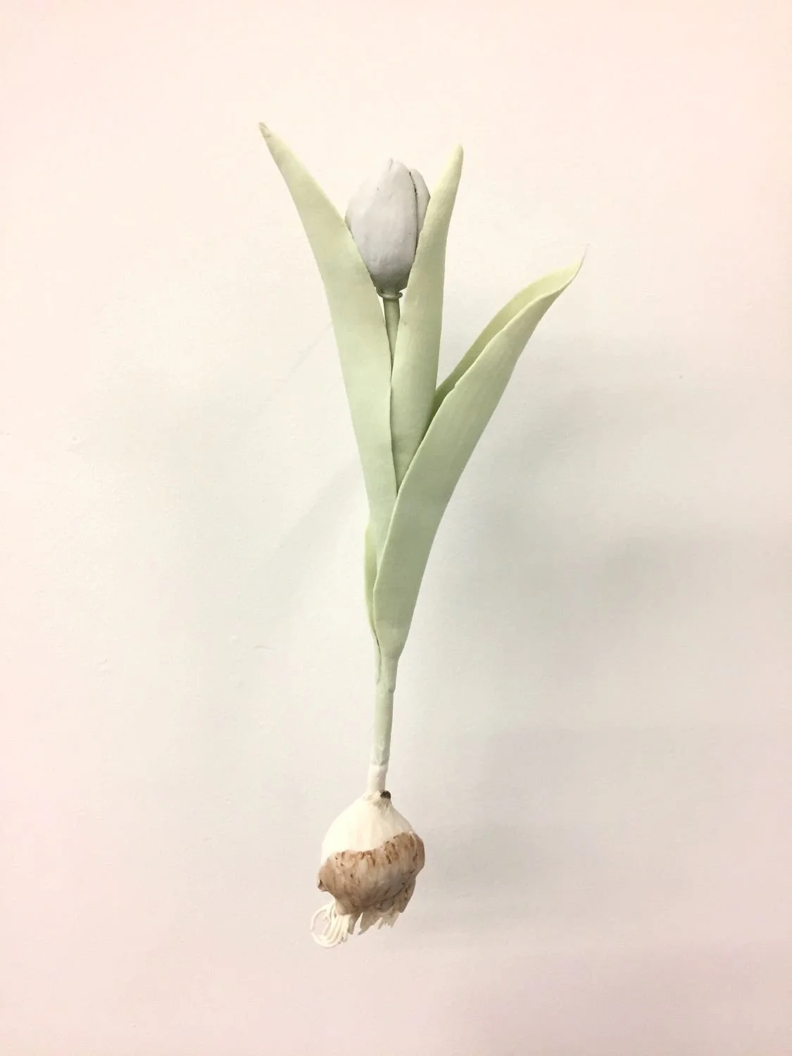 Blue/Grey Tulip, 2022, cone 6 hand modelled tinted porcelain, wall mounted, 14 x 6 inches (35.5 x 15 cm), $900.00 Cdn.