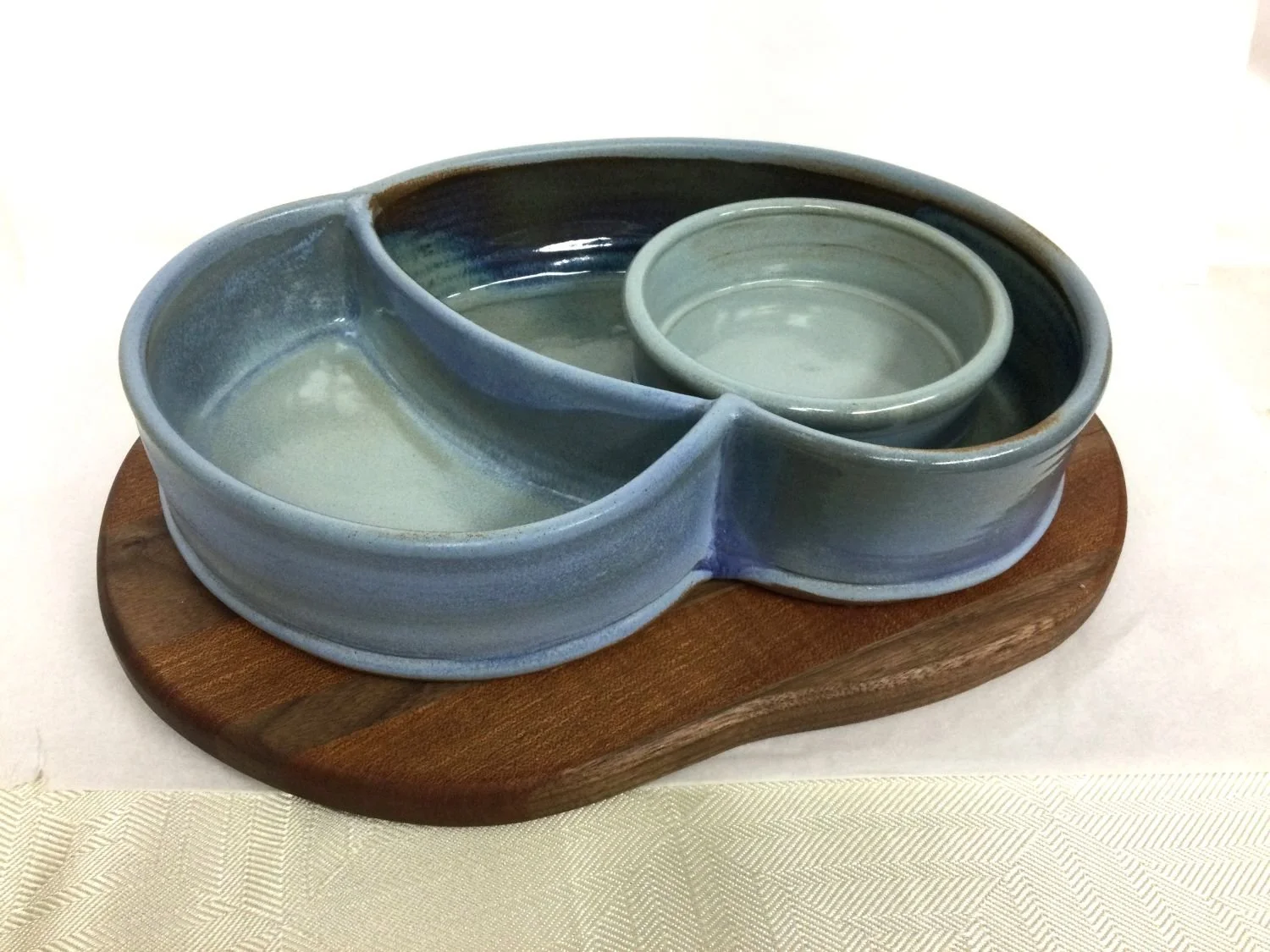 Mountain Pools Chambered Bowls with Handmade Striped Wood Charcuterie Board (#24.12.02), 2024, 3.5 x 10 x 14" ( 9 x 25.5 x 35.5 cm) sold.