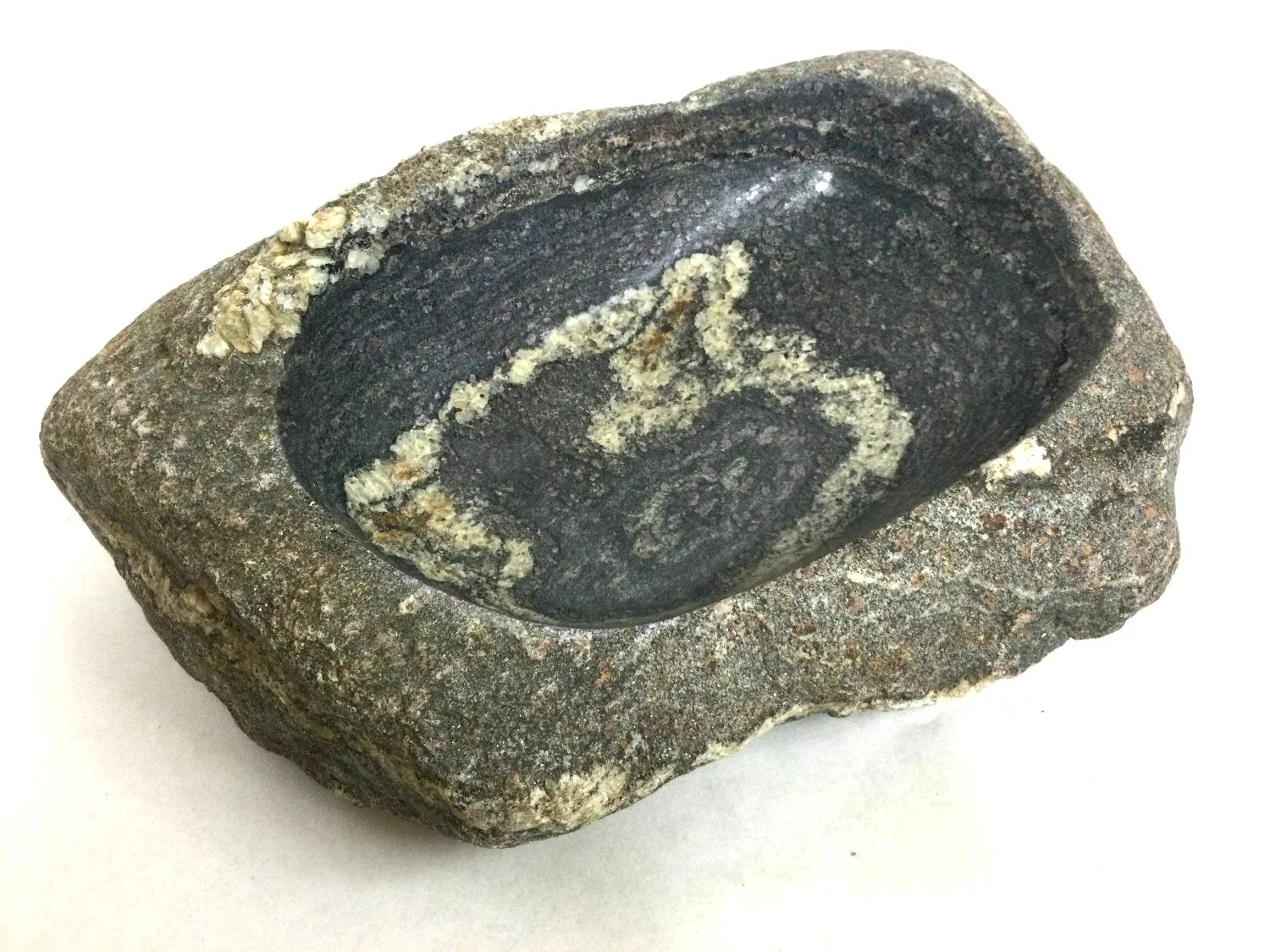 Fieldstone Bowl (#25.41), 2025, found rock, bored, polished, 4 x 15 x 10 inches (10 x 38 x 25.5 cm) $495 Cdn