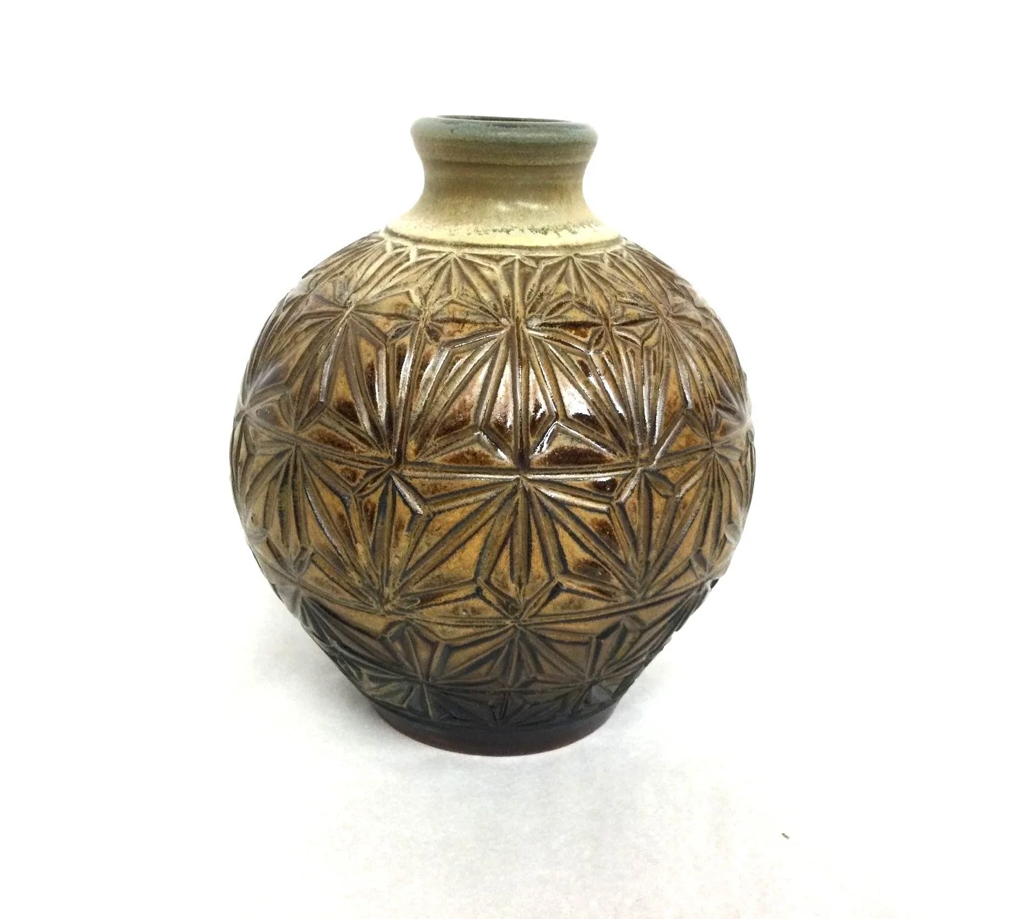 Prairie Fields Kumiko Bud Vase (#24.12.12), 2024,  handcarved stoneware, 6.5 x 5.5 x 5.25 inches (16.5 x 13 x 13 cm), $125 Cdn.