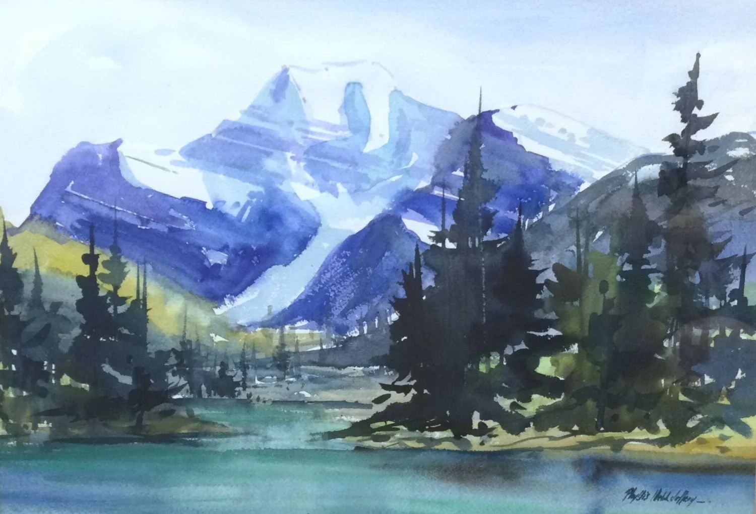 Phyllis Webb Jefferies (1915-2014), Mt. Edith Cavell, Jasper, Alberta (#25.9.6), c. 1974, watercolour/paper, 14.25 x 20.25 inches (36x51 cm), framed, provenance: Ottawa Collection, $795 Cdn.